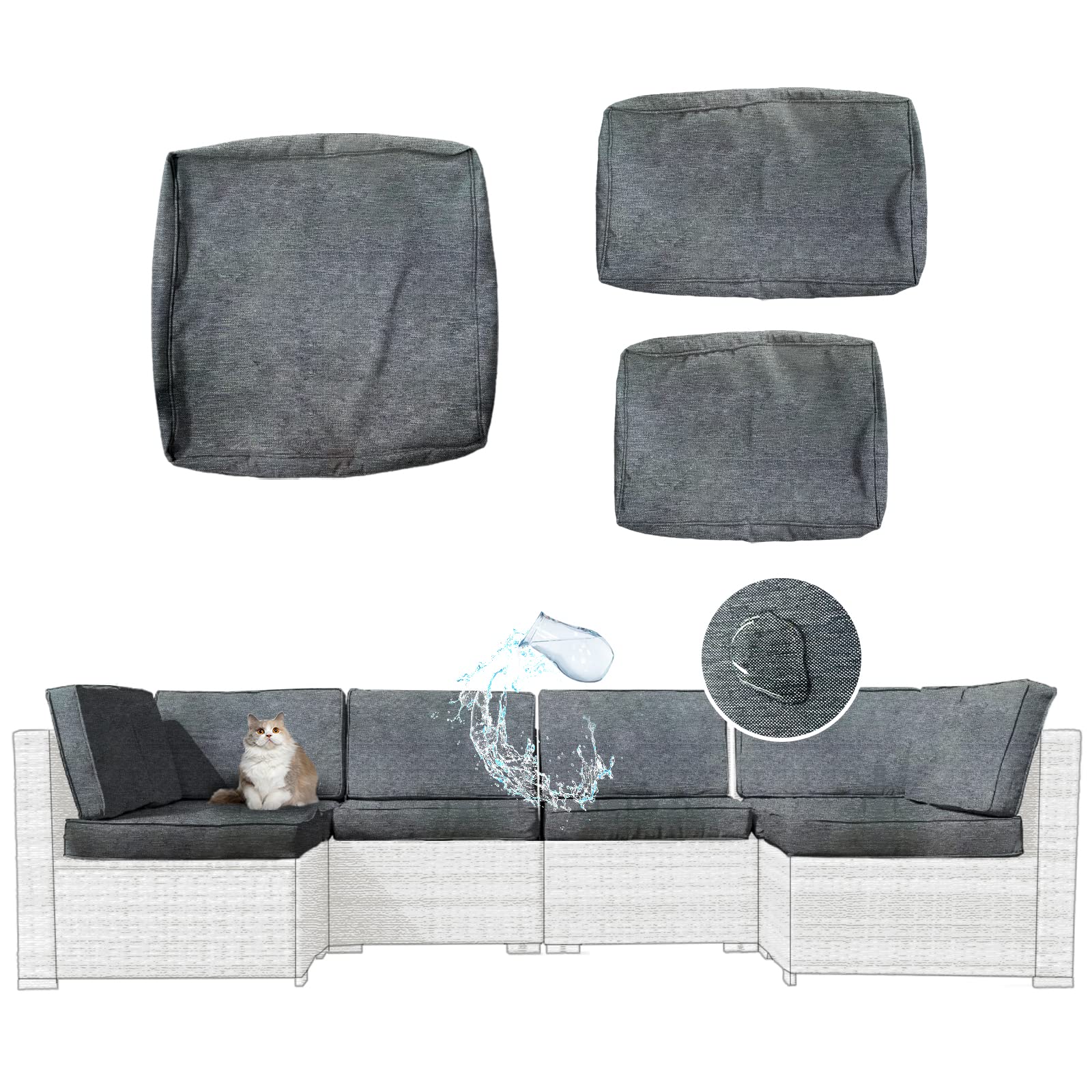 Waterproof Outdoor Cushion Covers with Zipper - 14-Piece Replacement Slipcovers for 7-Piece Patio Furniture Set (Beige) - Durable Sofa Seat Protectors for Deck, Garden & Poolside Use