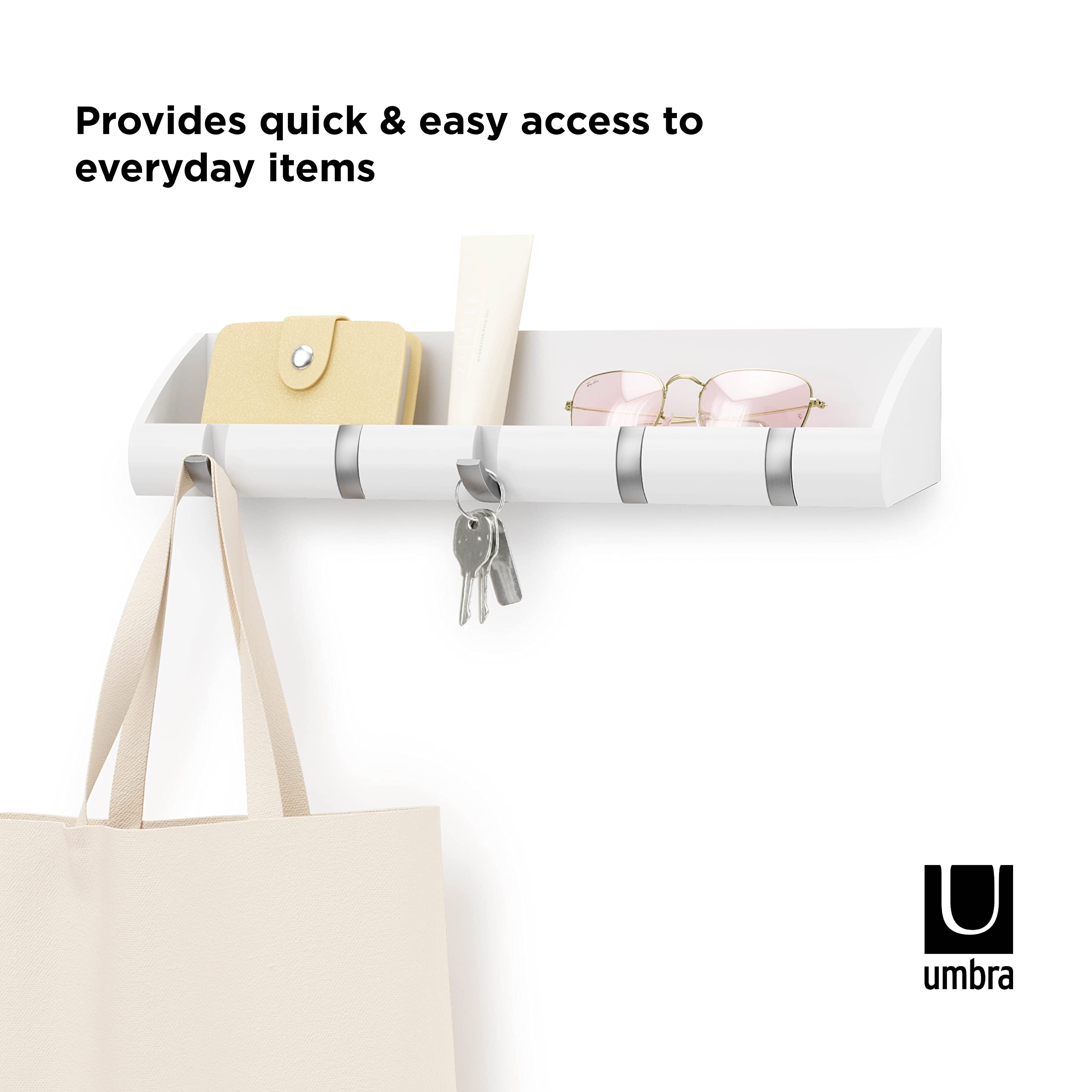 Umbra Cubby Wall Mount Entryway Organizer - White | Stylish Storage for Keys, Mail & Essentials | Perfect for Hallway, Foyer & Small Space Organization