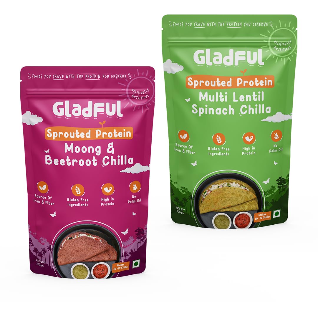 Organic Sprouted Lentils & Millets Instant Dosa Mix - High Protein, Fiber-Rich, Low GI Breakfast - No Maida, No Palm Oil - 200g (Pack of 2: Beetroot & Spinach) - Perfect for Vegan, Keto & Gluten-Free Diets - Quick Healthy Meals for Busy Mornings