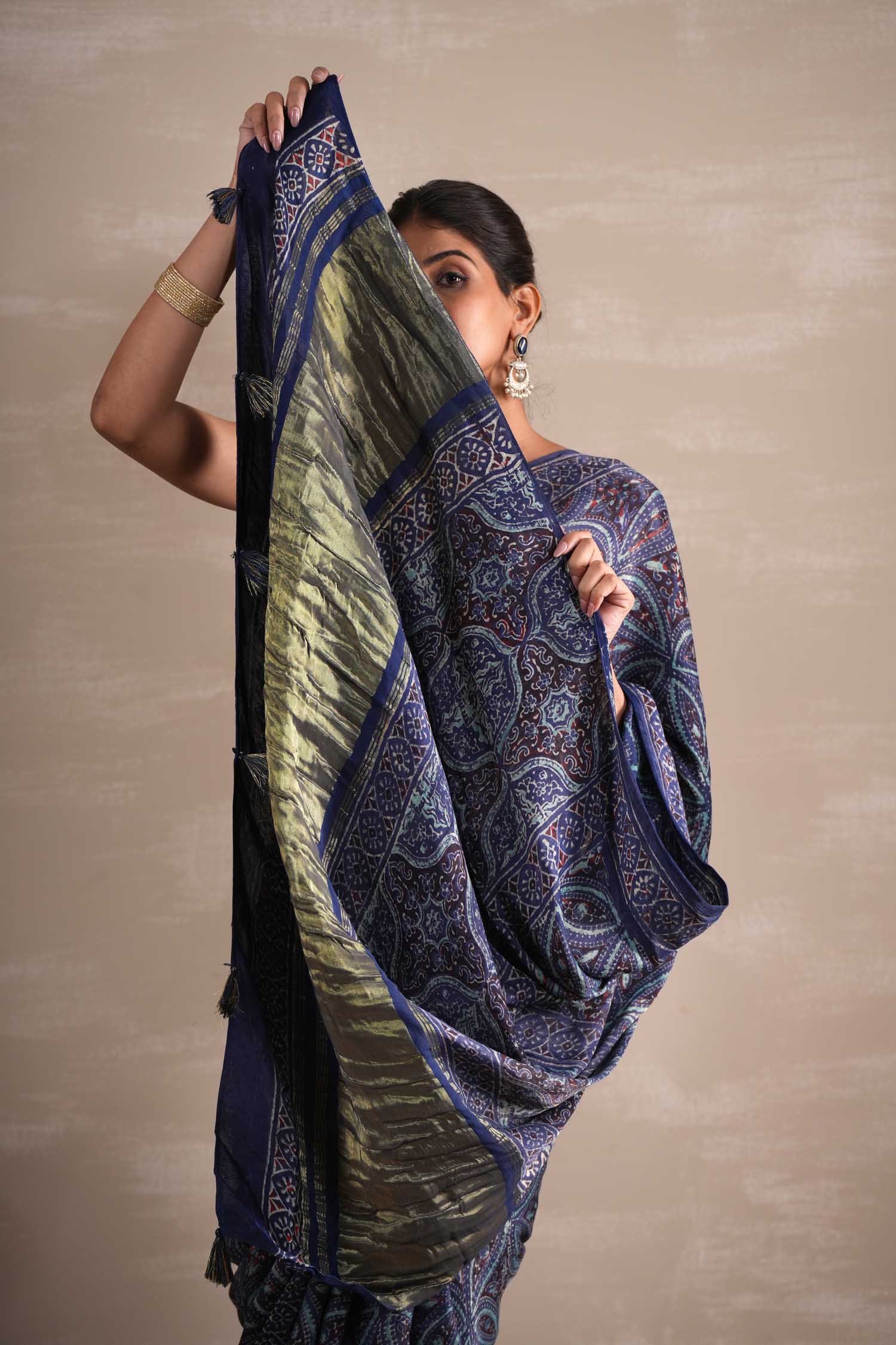 Hand Block Printed Modal Tissue Saree - Soft & Lightweight Indian Traditional Wear for Women | Perfect for Weddings, Festivals & Special Occasions