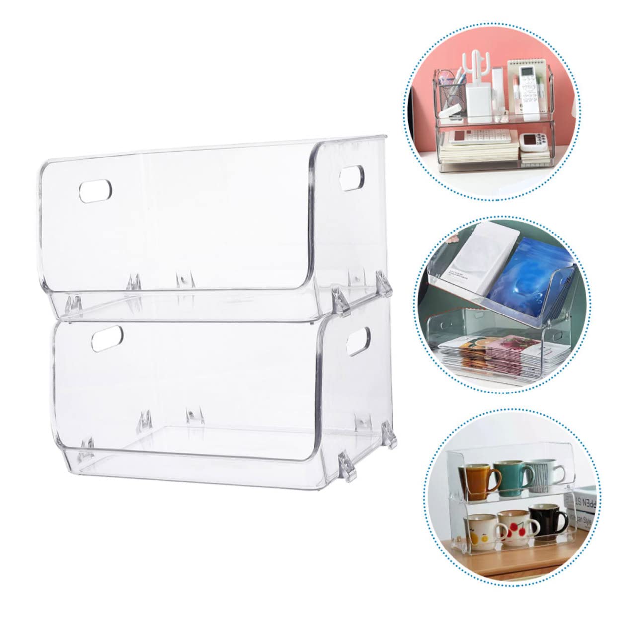 Stackable Desktop Cosmetic Storage Box with Handle - 2-Piece Makeup Organizer Set for Space Saving | Perfect for Vanity, Bathroom & Travel Organization
