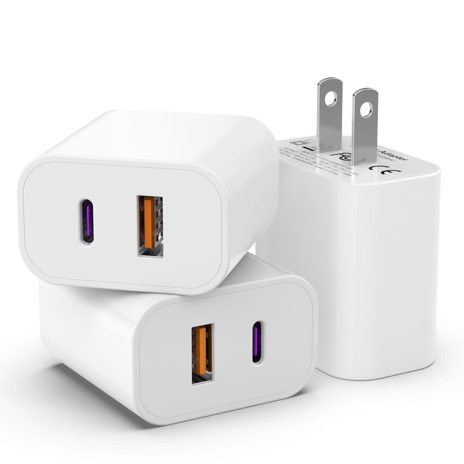 3 Pack iGENJUN 20W Dual Port USB C Fast Charger Block - QC + PD 3.0 Power Adapter Wall Charger for iPhone 16/15/14/13/12/X & Samsung Galaxy - White | Perfect for Home, Office & Travel Charging