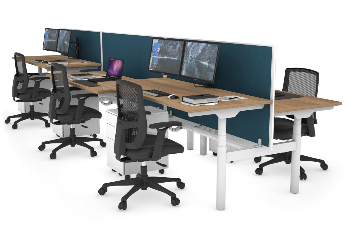 Flexi Premium Height Adjustable 6-Person H Bench Workstation - White Frame [1200L x 700W] - Ideal for Office, Coworking Spaces & Home Offices