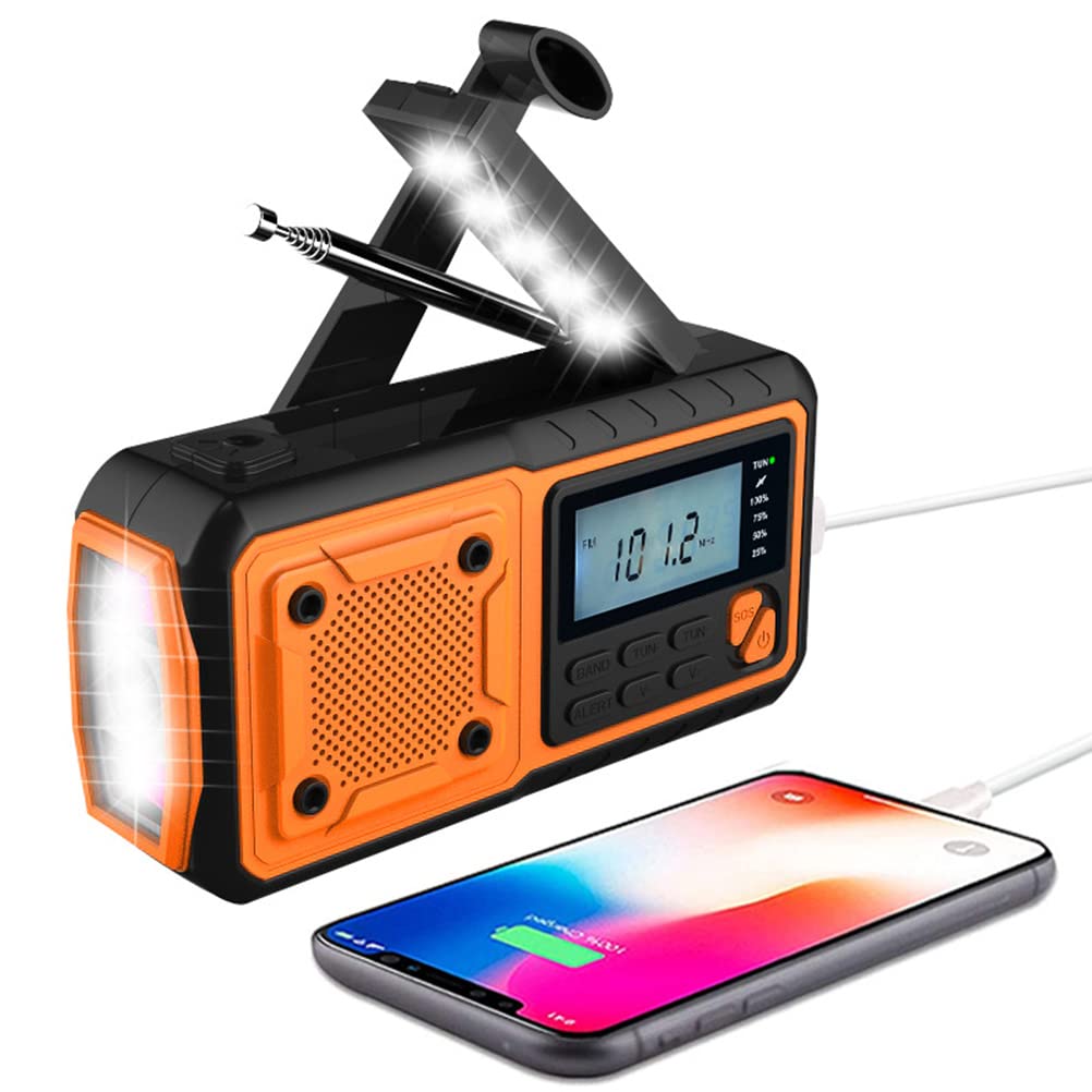 Solar Powered Emergency Weather Radio with Hand Crank & USB Rechargeable - 4000mAh Power Bank, LED Flashlight & SOS Alarm - Portable Survival Radio for Hiking, Camping, Outdoor Adventures & Emergency Preparedness