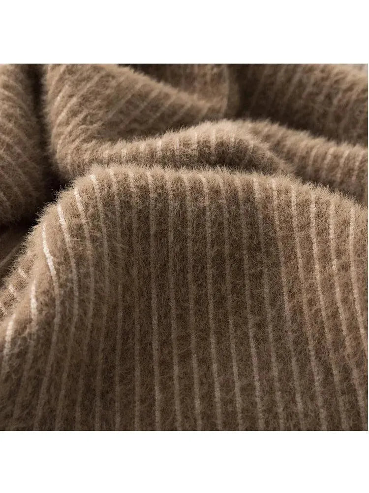 Elegant Winter Ruffled Mock Neck Sweater for Women - Cozy Knit Pullover for Casual Outfits & Holiday Gatherings