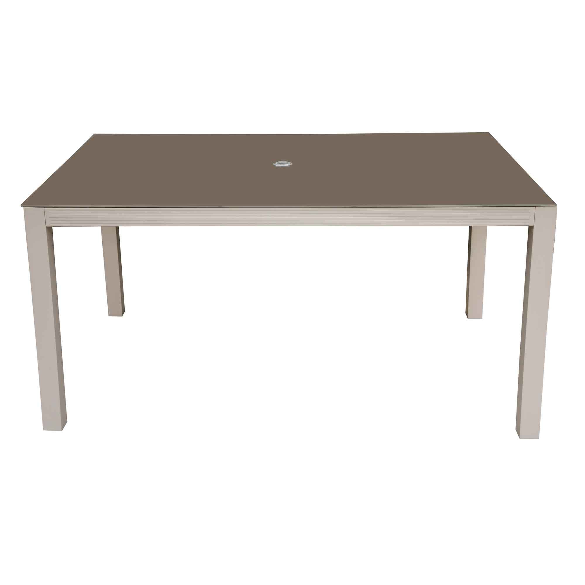 Fusion Aluminum Garden Dining Table with Tempered Glass Top & Umbrella Hole - Light Grey (DG51) | Outdoor Patio Furniture for Backyard, Poolside & BBQ Gatherings