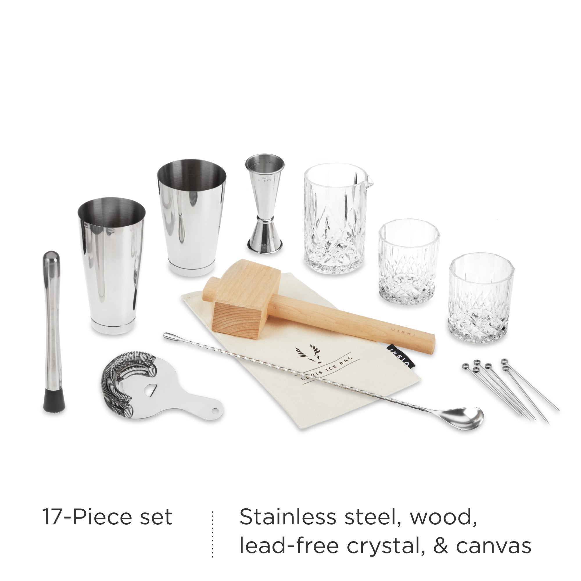 17-Piece Stainless Steel Barware Set - Cocktail Shaker, Jigger, Strainer & More - Perfect for Home Bars, Parties & Mixology Enthusiasts