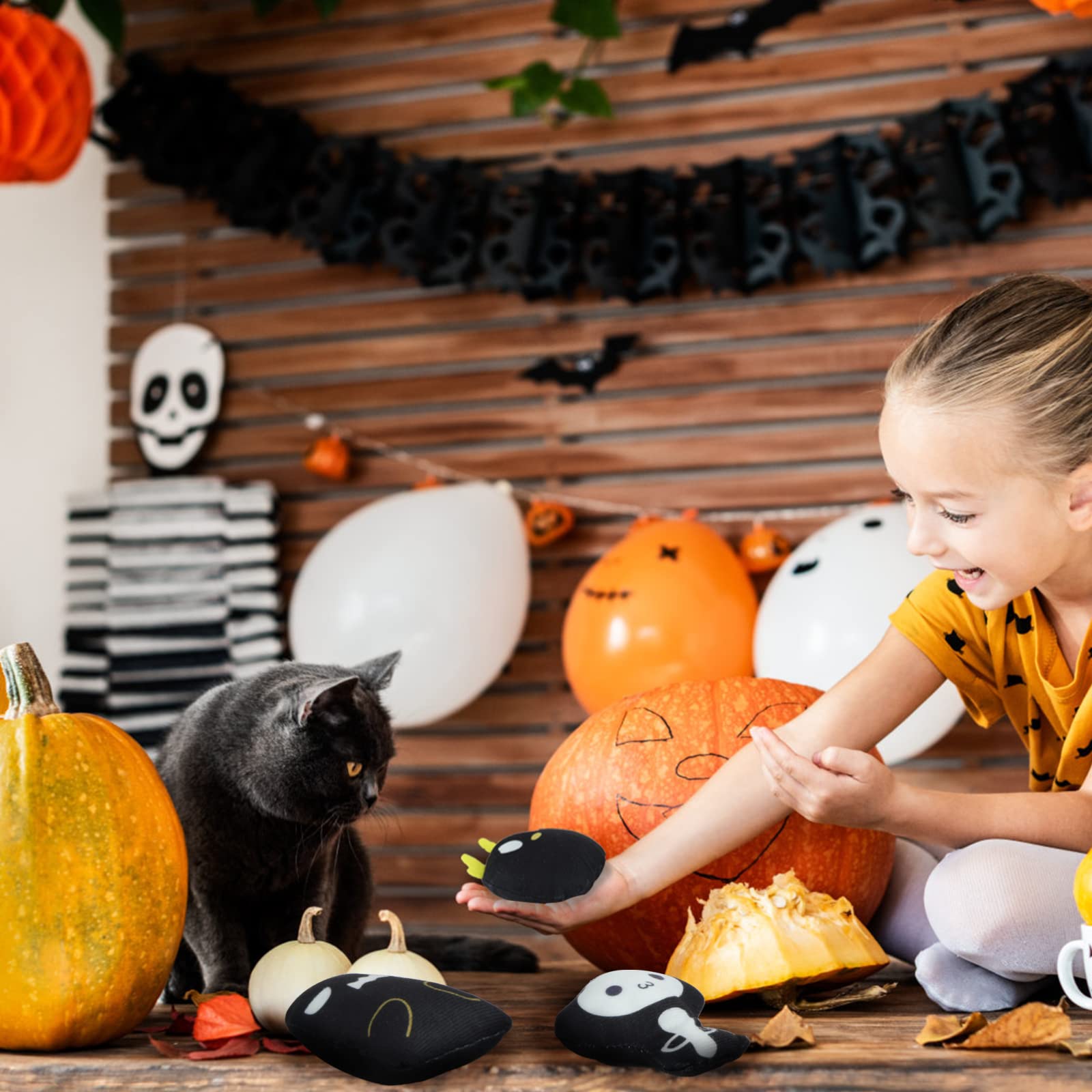 Horrible Halloween Ghost Catnip Toys for Cats - Set of 6 Bite-Resistant, 2-Sided Catnip Filled Chew Toys - Perfect Teething Toys for Kittens & Fun Playtime Gift for Cats - Great for Halloween Parties & Interactive Play