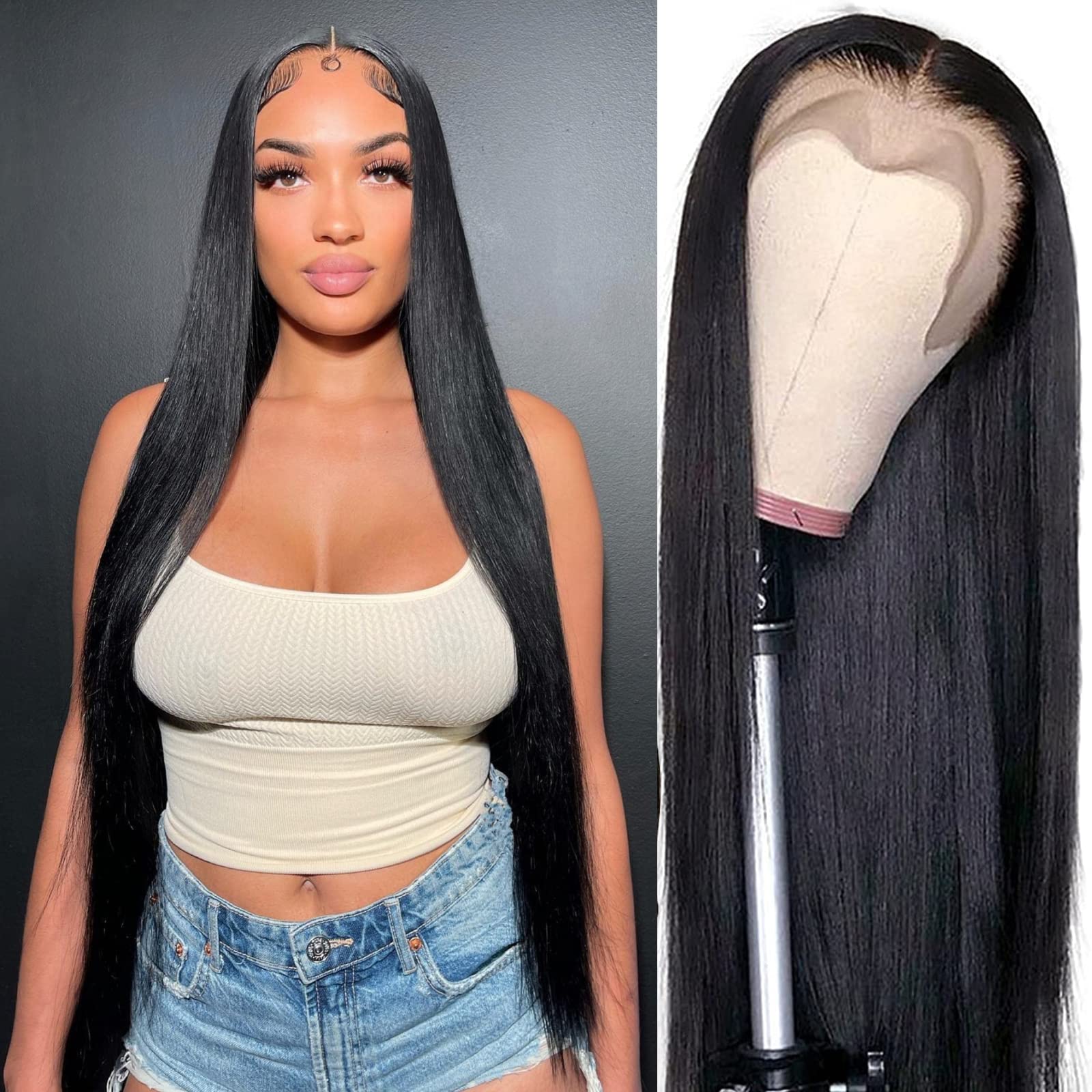 30 Inch 13x4 HD Straight Lace Front Wig - 180% Density Brazilian Virgin Human Hair with Baby Hair for Black Women | Natural Color | Perfect for Daily Wear, Parties & Special Occasions