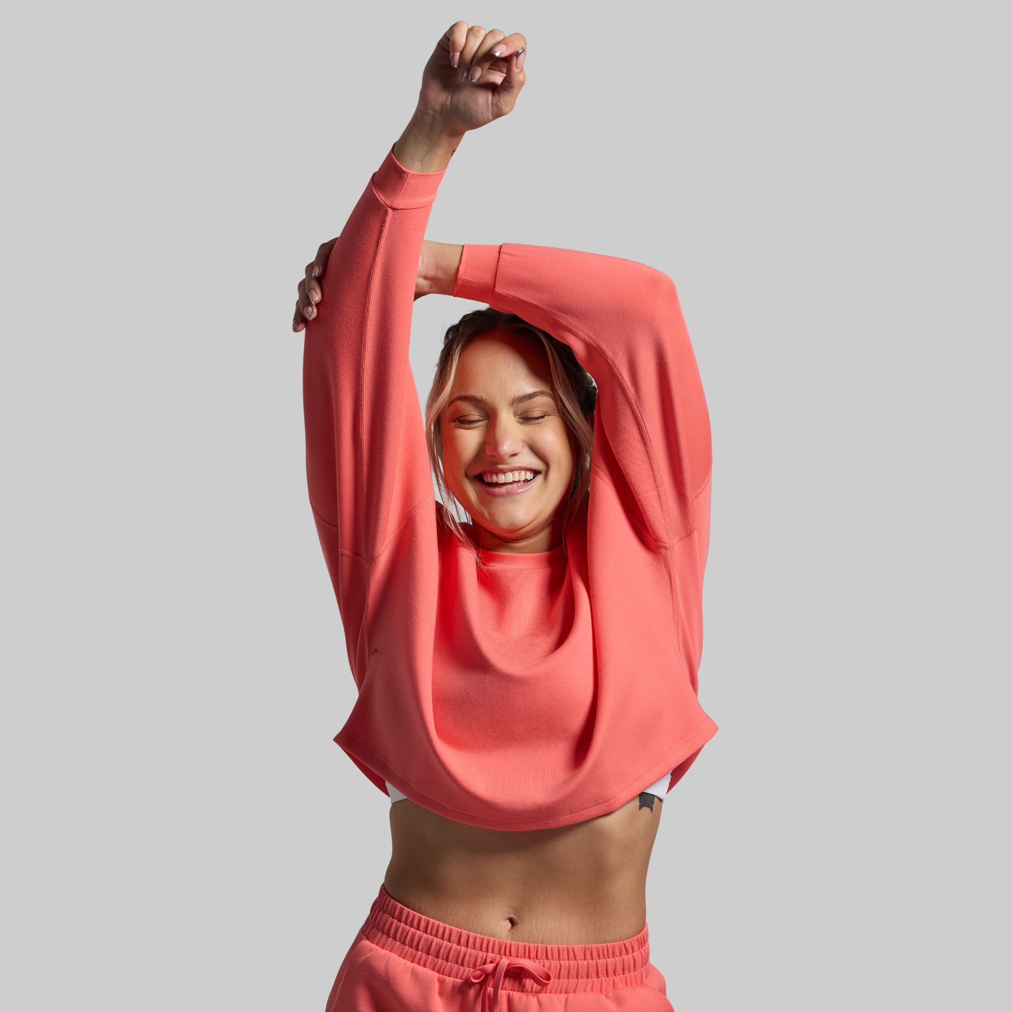Lounge Lux Cropped Pullover Sweater - Soft Casual Women's Top in Hot Peach | Perfect for Relaxing at Home, Coffee Dates & Weekend Outfits