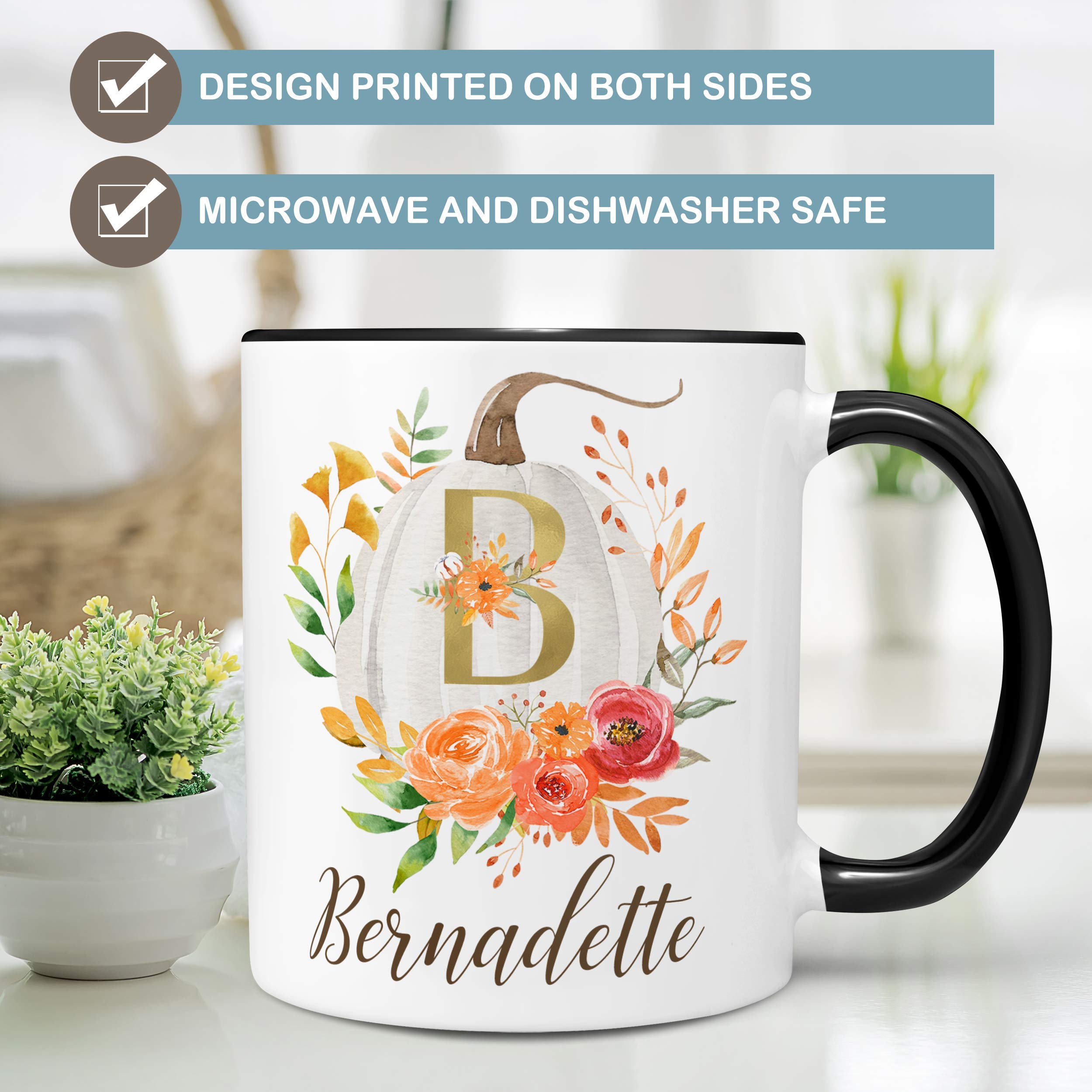 Personalized Pumpkin Coffee Mug - Fall Autumn Flowers Monogram Ceramic Cup | Microwave & Dishwasher Safe | Perfect for Thanksgiving, Halloween & Cozy Home Decor