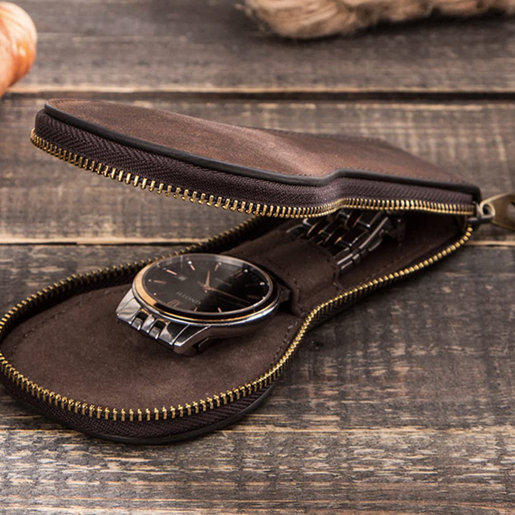 Premium Leather Watch Travel Case for Men - Single Watch Pouch & Display Organizer with Bracelet Storage (2-Pack) - Perfect for Business Trips, Travel & Watch Collection Organization