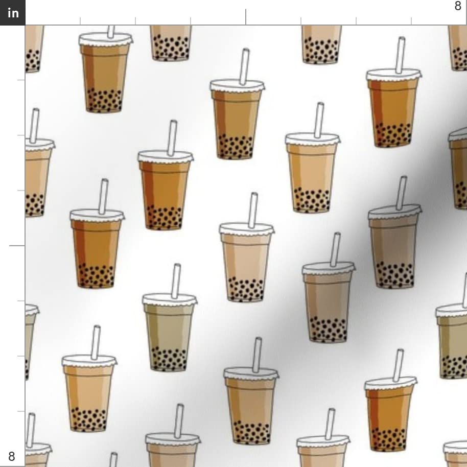 Bubble Tea & Matcha Sweets Printed Chiffon Fabric Fat Quarter - DIY Sewing for Fashion Apparel, Dresses & Home Decor - Perfect for Quilting, Crafts & Decorative Pillows