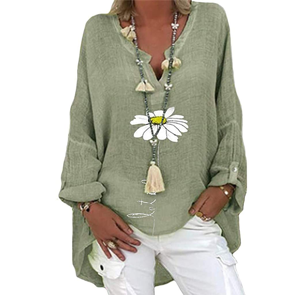 2022 Women's Long Sleeve Casual V-Neck Loose T-Shirt - Trendy Fall Blouse & Summer Tunic Top for Going Out - Plus Size Ladies Fashion (Perfect for Office, Dating & Weekend Outings)