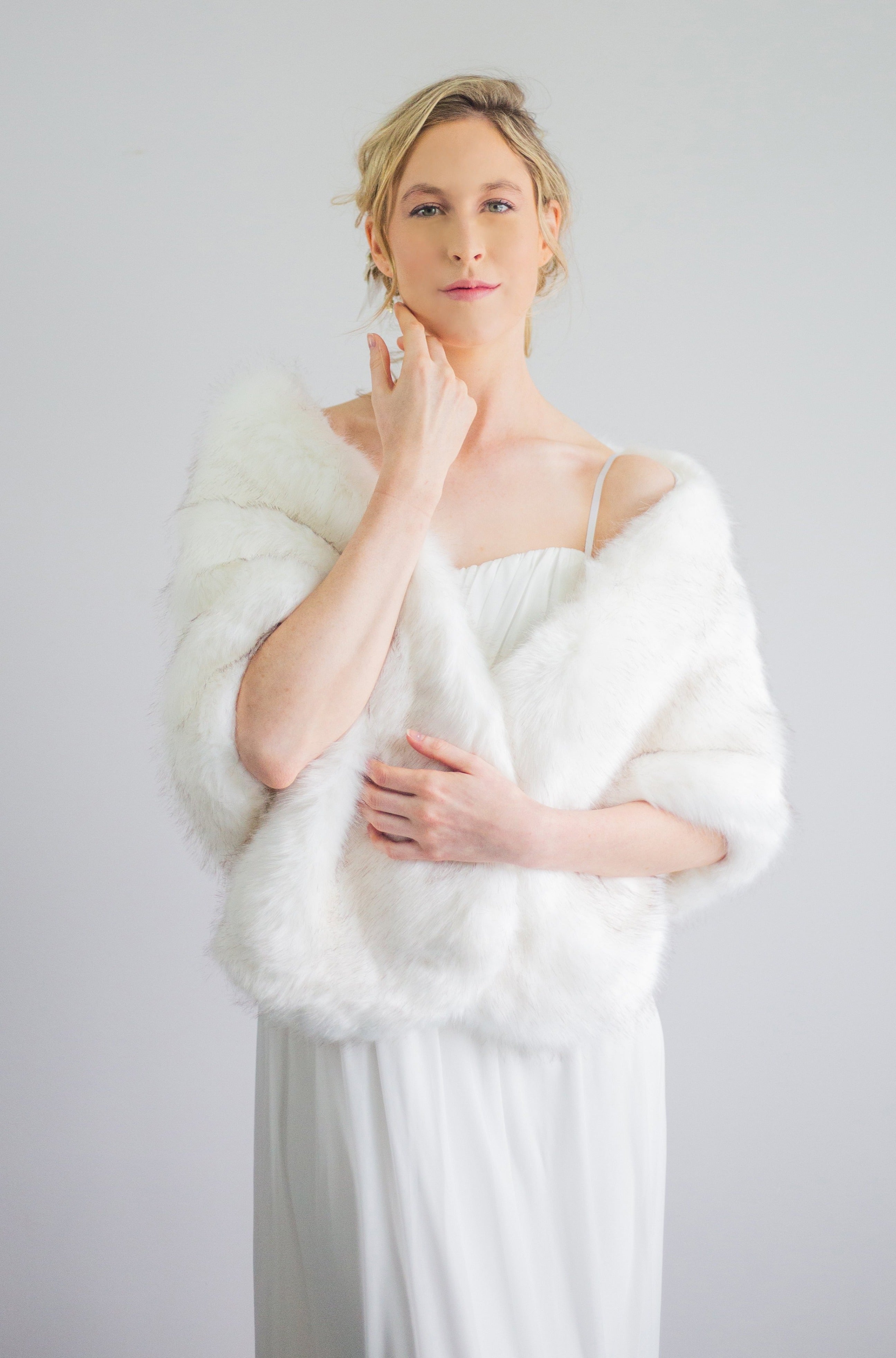 Ivory and Black Fur Shawl with Butterfly Design (Wht03) - Elegant Winter Wrap for Women, Perfect for Parties, Weddings & Evening Events
