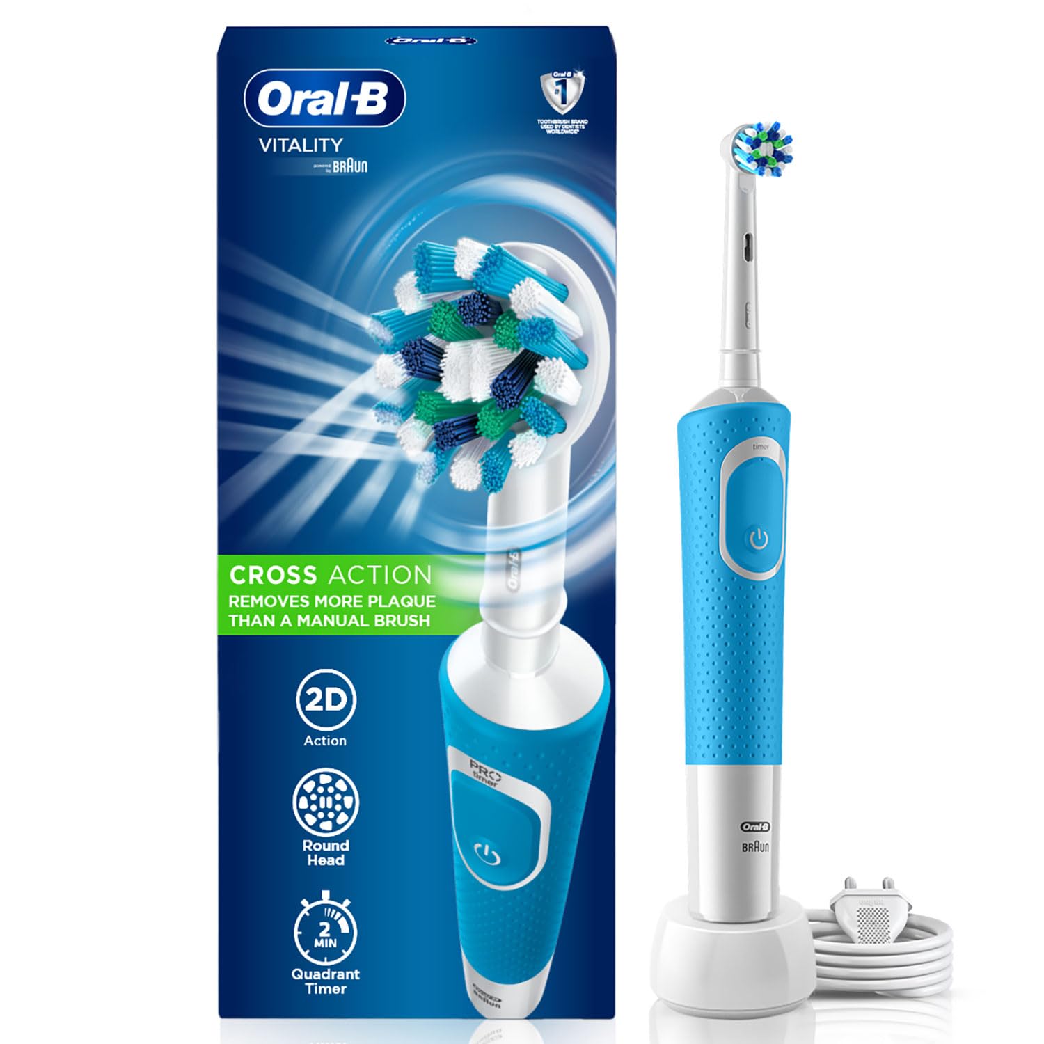 Oral-B Vitality 100 Blue Criss Cross Electric Rechargeable Toothbrush for Adults - Braun Technology - Deep Cleaning & Whitening - Perfect for Home & Travel Use