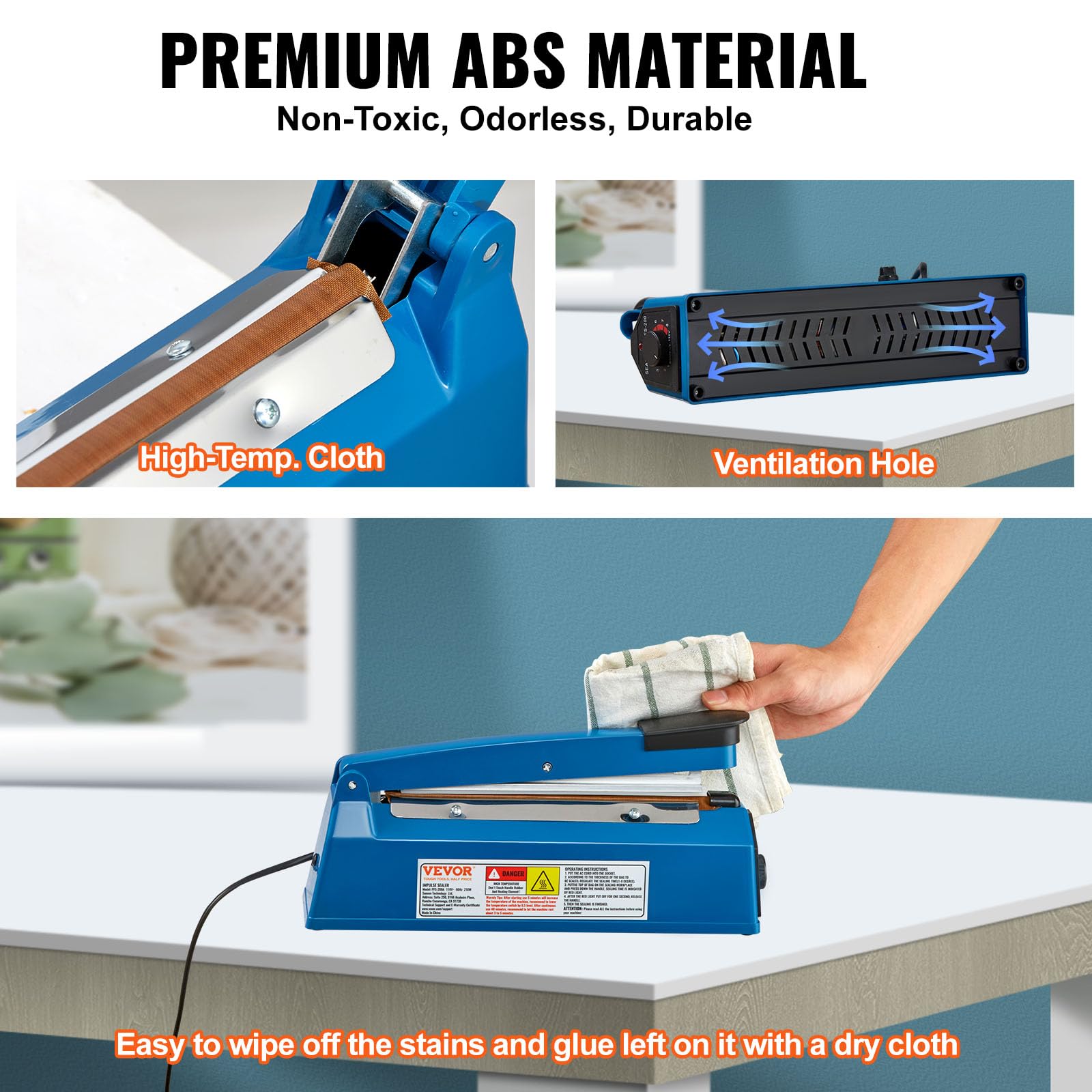 VEVOR 8 Inch Manual Impulse Sealer - Adjustable Heat Sealing Machine for Plastic, Mylar, PE & PP Bags | Portable Shrink Wrap Bag Sealer with Extra Replacement Kit | Ideal for Food Packaging, Retail & Warehouse Sealing Operations