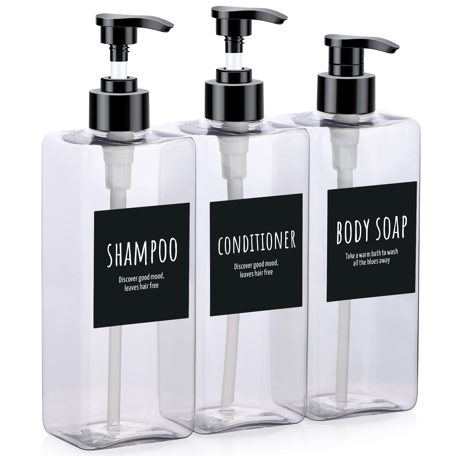 Segbeauty 16.9oz Empty Refillable Shampoo Bottles (3-Pack) - 500ml Plastic Pump Dispenser with Labels - Reusable Lotion Containers for Bathroom, Hotel & Travel - Perfect for Liquid Soap, Body Wash, Hand Soap & Conditioner Storage