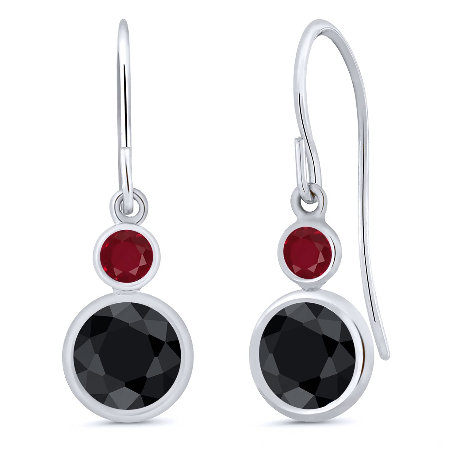 2.61 Ct Round Black Sapphire & Red Ruby 14K White Gold Earrings for Women - Elegant Gemstone Jewelry for Weddings, Parties & Special Occasions