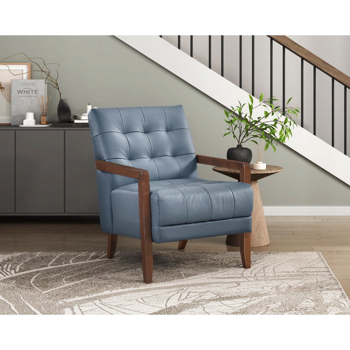 Archam Accent Chair - Modern Blue Upholstered Lounge Chair for Living Room, Bedroom & Office | Comfortable Reading Chair with Sturdy Wooden Legs