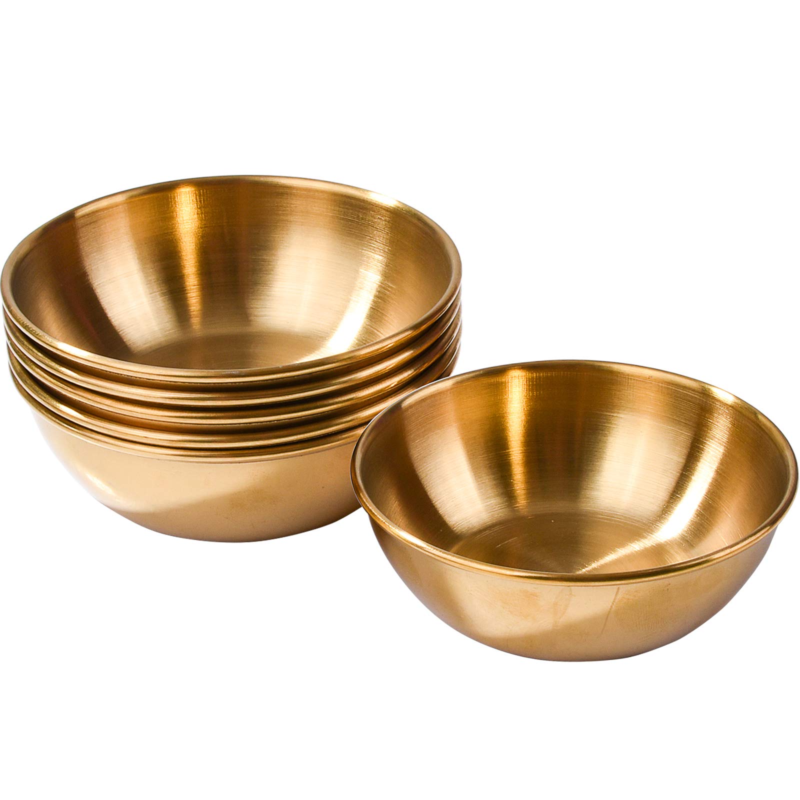 Premium Japanese Stainless Steel Soy Sauce Dishes Set of 6 - Round Sushi Dipping Bowls for Asian Cuisine, Mini Appetizer Plates & Ice Cream Serving - Elegant Gold Kitchenware for Restaurants, Sushi Bars & Home Dining