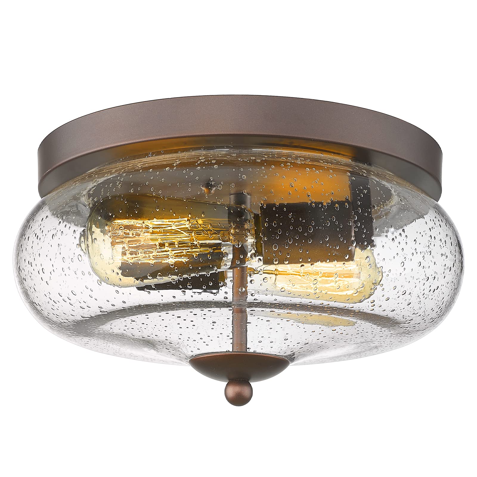 Oil-Rubbed Bronze Ceiling Light Fixture - Indoor/Outdoor Flush Mount with Seeded Glass Shade - Farmhouse, Hallway, Kitchen, Bedroom, Porch, Living & Dining Room Lighting - Perfect for Rustic Home Decor & Outdoor Patio Lighting