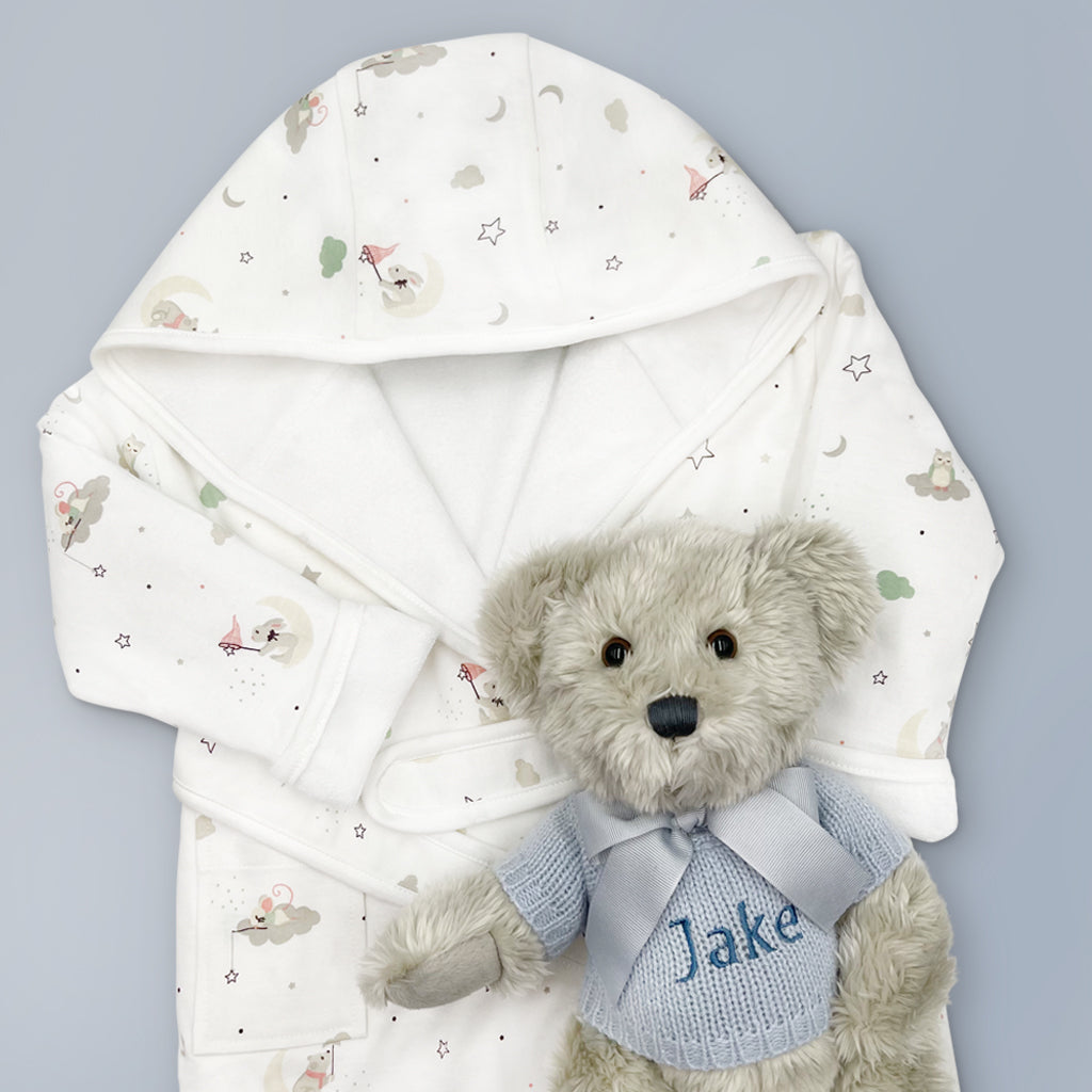Custom Berkeley Bear & Little Love Bathrobe - Soft Blue Personalized Baby Bath Towel for Newborns & Toddlers - Perfect for Bath Time, Spa Days & Cozy Snuggles