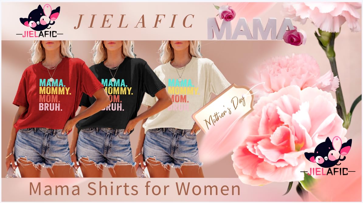 Funny Mama Graphic T-Shirt for Women - Letter Printed Mom Bruh Tee | Casual Wear, Gift for Moms, Family Outfits