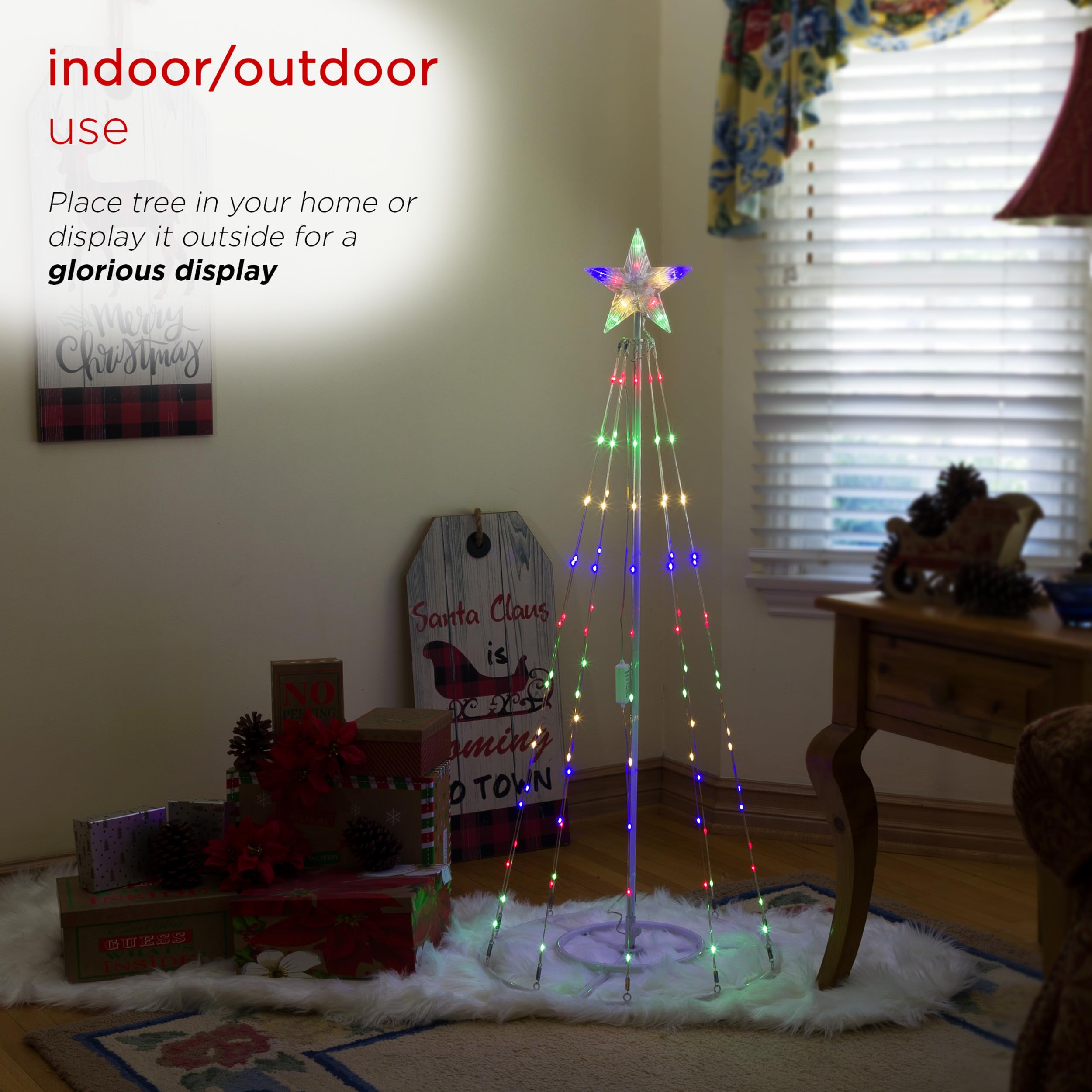 Alpine Corporation Small LED Christmas Tree with Multi-Functional Lights - Holiday Home Decor for Living Room, Bedroom & Office Festive Decoration
