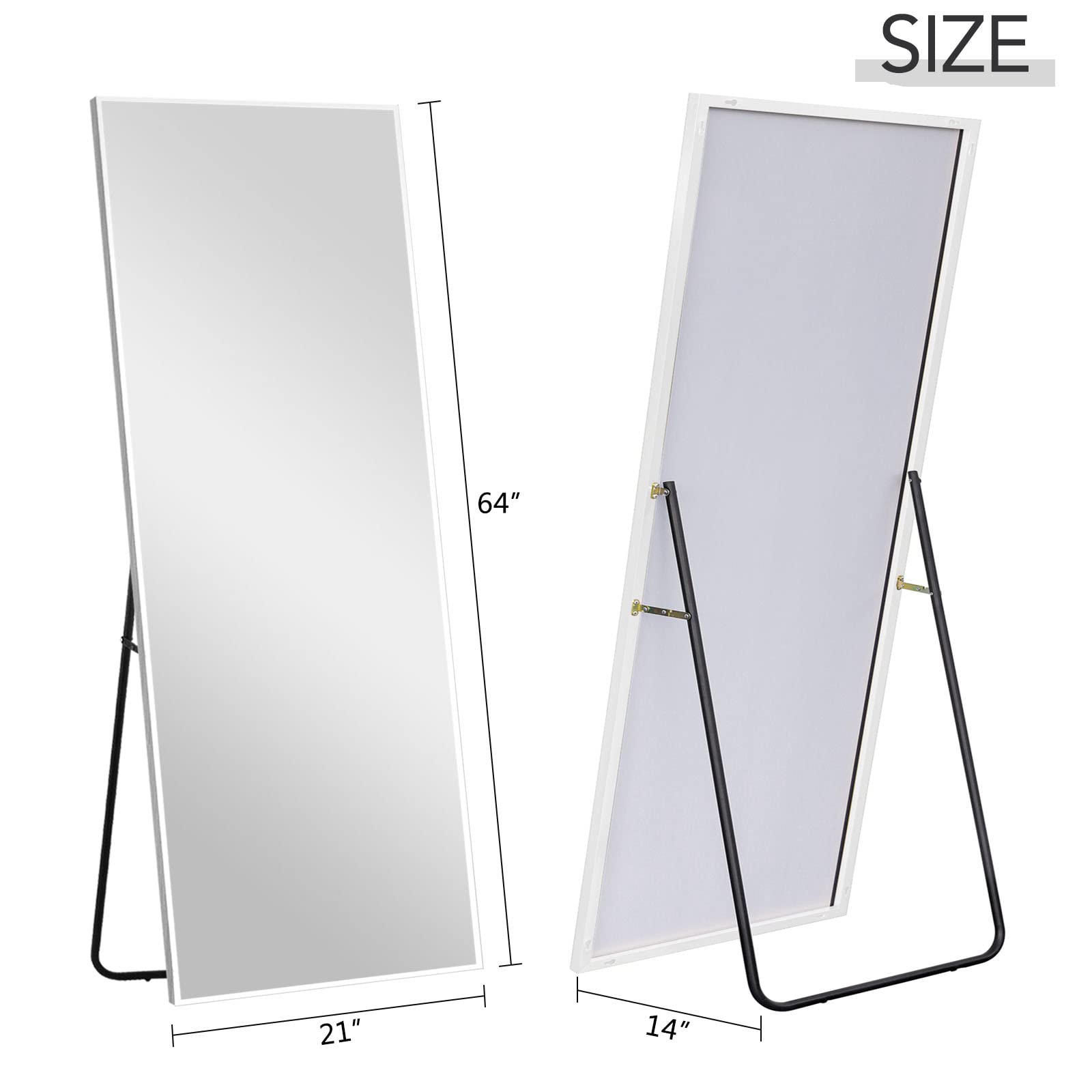 PexFix 64x21 Inch Full Length Floor Mirror with Stand - White Full Size Wall Mirror with Aluminum Alloy Frame - Hanging, Standing or Leaning Mirror for Bedroom, Living Room, Dressing Room & Gym