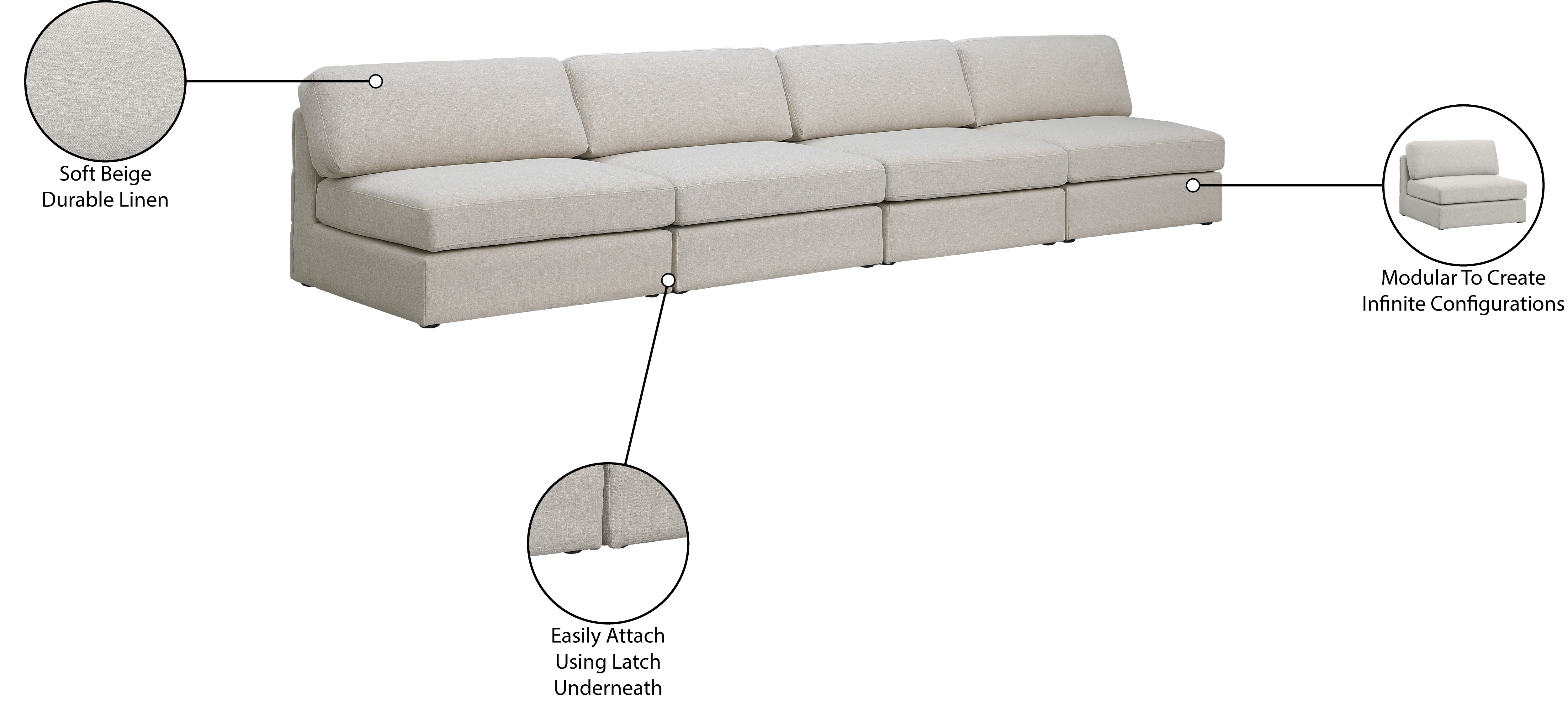 Beckham Durable Linen Textured Fabric Modular Sofa - Modern Sectional Couch for Living Room, Lounge & Family Room Comfort