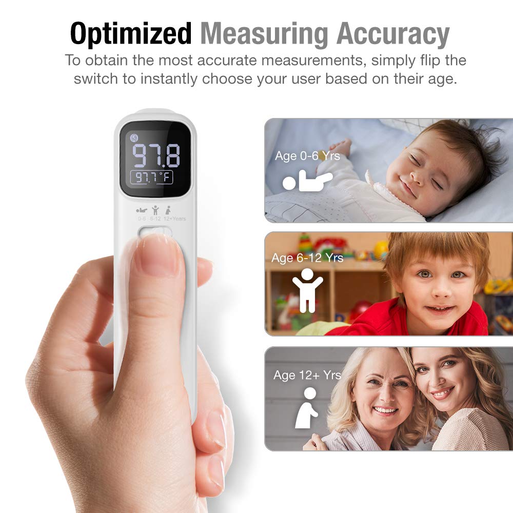 Non-Contact Digital Infrared Thermometer for Adults & Kids - Fast & Accurate Forehead/Ear Temperature Measurement - Smart IF Technology - Perfect for Home, Office, Travel & Medical Use
