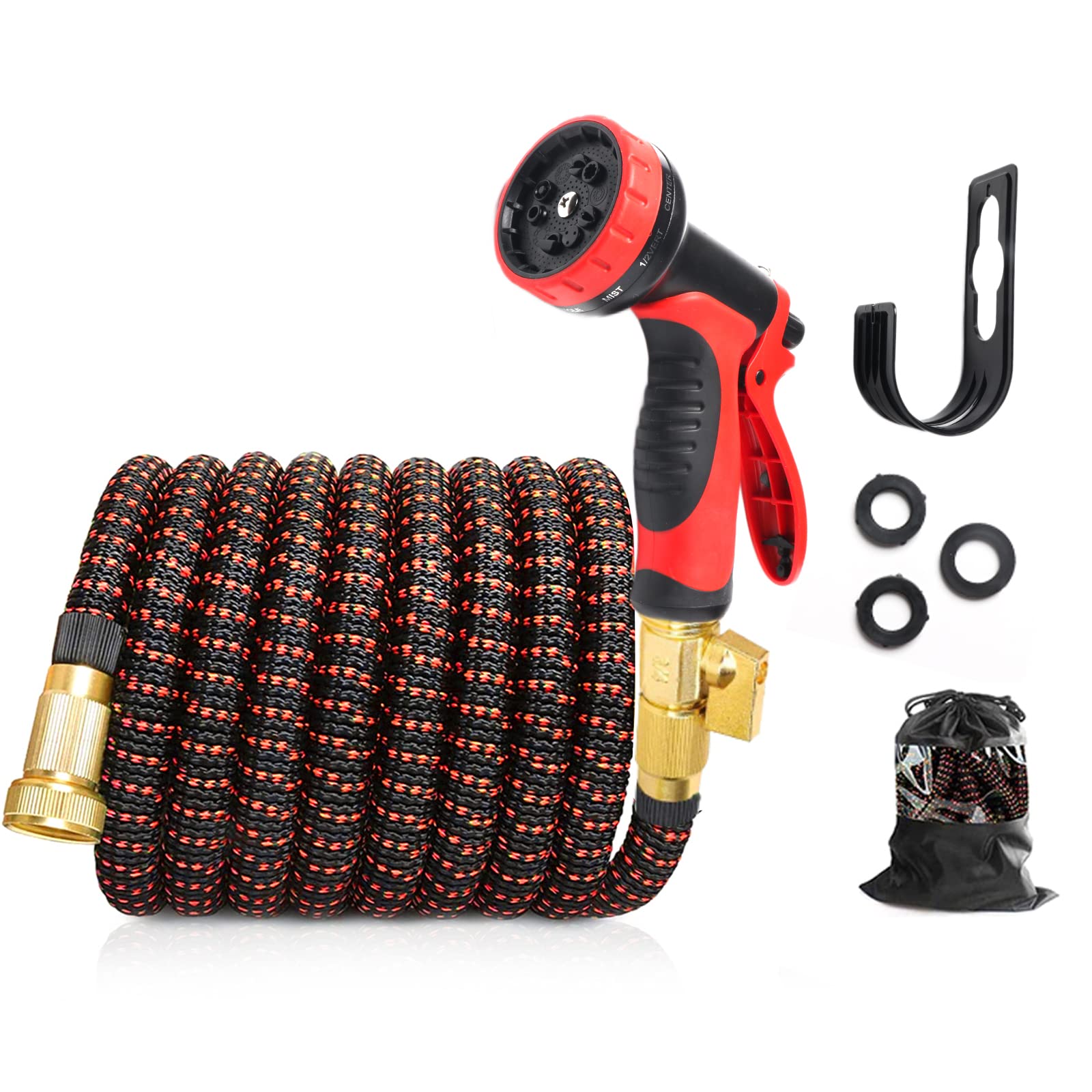 SYEENIFY 50ft Expandable Garden Hose with 10-Function Spray Nozzle - Flexible, Lightweight Water Hose with 3/4 Inch Brass Fittings, 4-Layer Latex Core, No-Kink Design - Perfect for Lawn Care, Car Washing & Outdoor Cleaning
