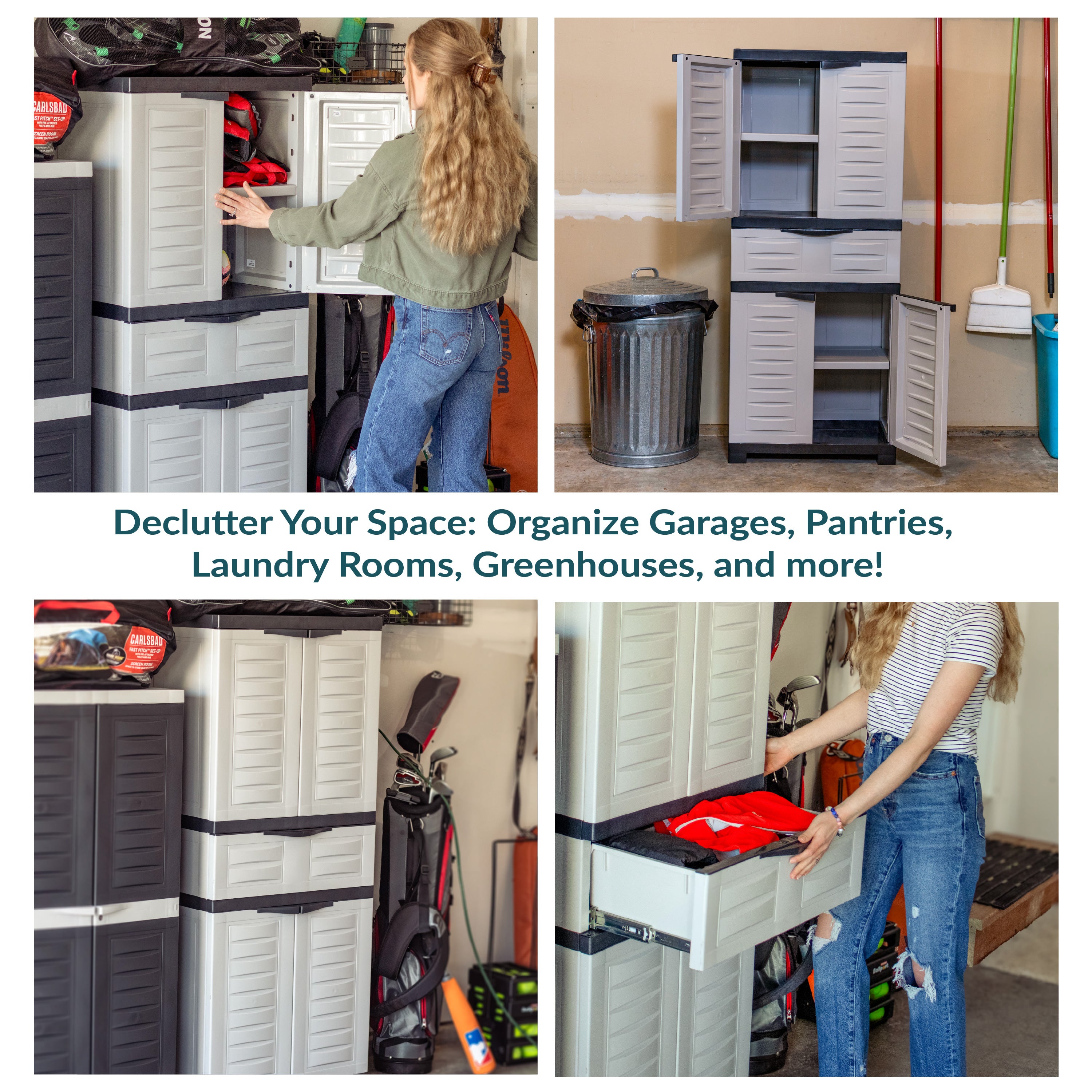 Durable Plastic Garage Storage Cabinet with 2 Adjustable Shelves - Heavy Duty Utility Organizer for Tools, Gardening Supplies & Home Organization