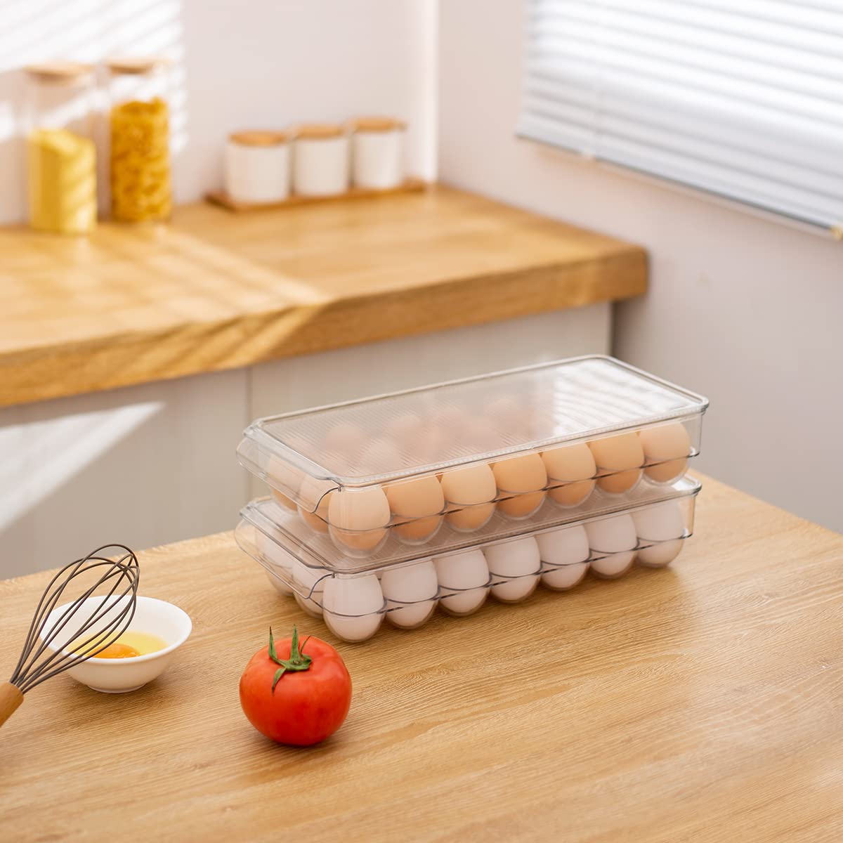 Egg Tray for Refrigerator with Lid - 21 Egg Holder Organizer, Plastic Egg Storage Container for Fridge Bins - Perfect for Kitchen Organization, Breakfast Meal Prep & Fresh Egg Storage (1 Pack, Holds 21 Eggs)