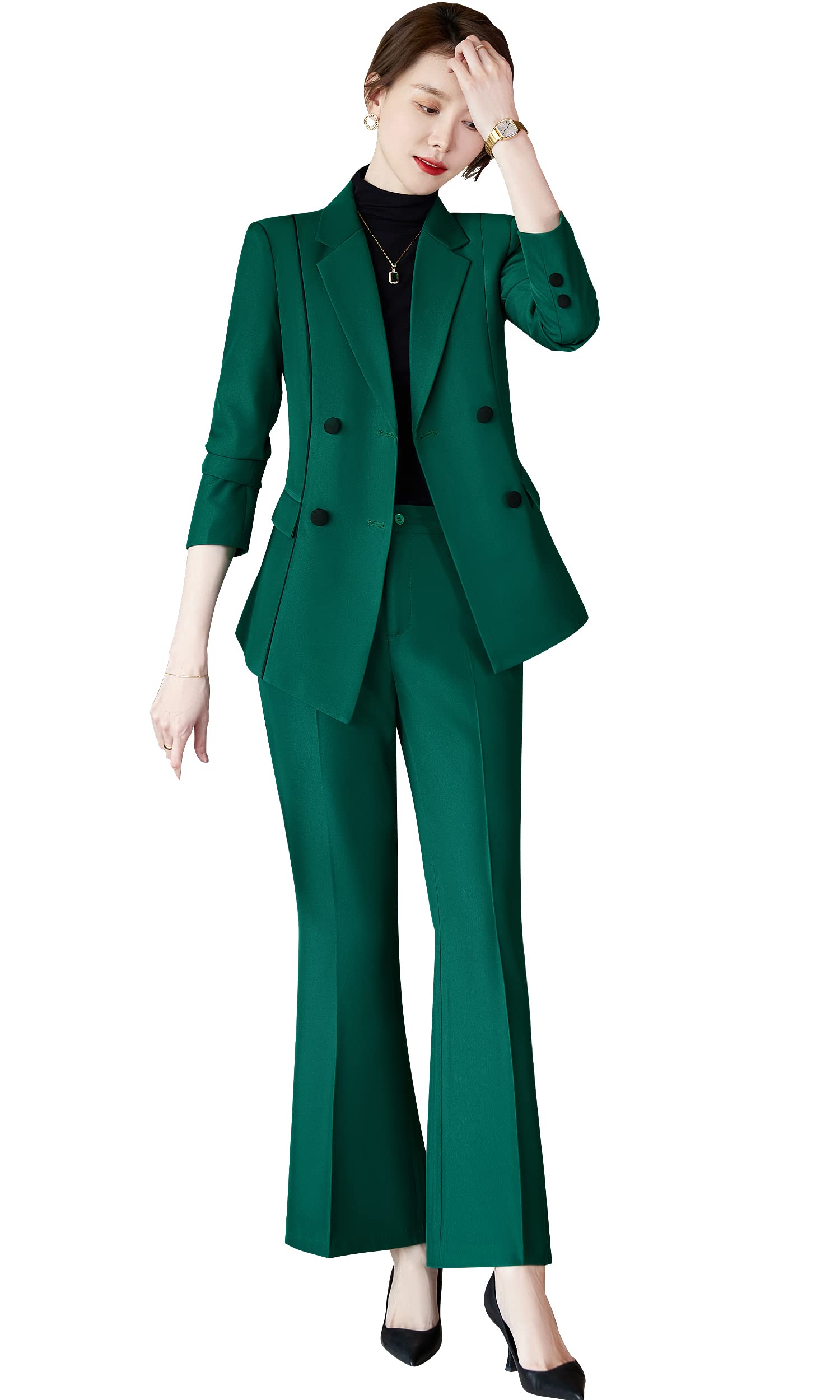 SUSIELADY Women's 2-Piece Blazer Suits Set - Solid Color Professional Pantsuit for Business, Office & Work Attire | Perfect for Job Interviews, Corporate Meetings & Formal Occasions
