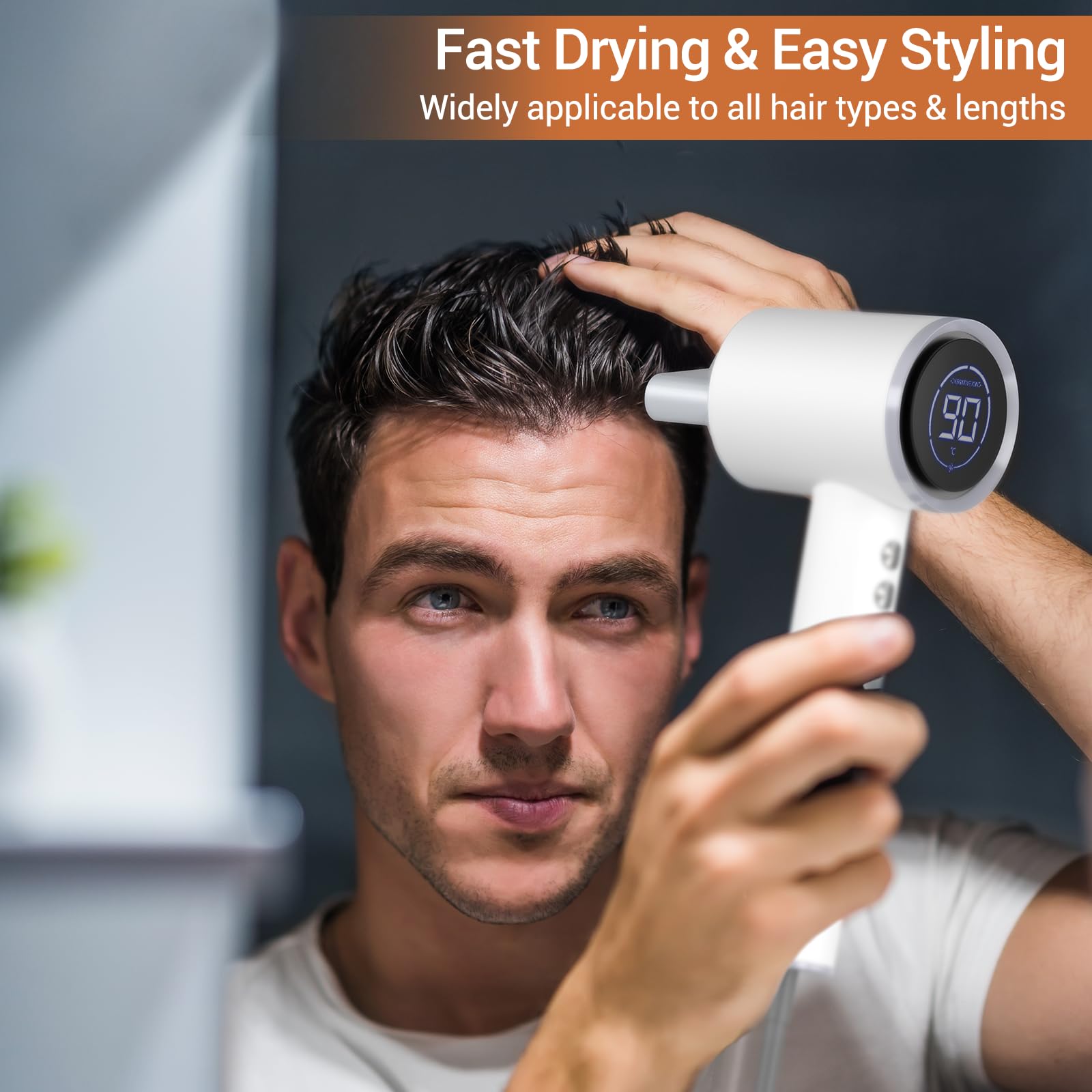 1600W Ionic Hair Dryer with LED Display & Magnetic Nozzle - Professional Blow Dryer for Salon Quality Styling | Portable, Self-Cleaning, Low Noise Travel Hair Dryer | Perfect for Home, Salon & On-The-Go Use (Foggy White)