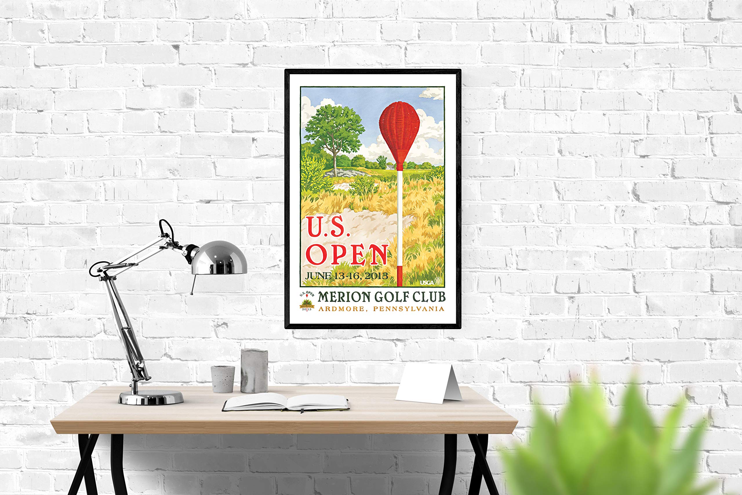 Lee Wybranski Official Golf Art - 2013 U.S. Open Championship at Merion - 20x30 Inch Framed Canvas Print - Perfect Golf Gift for Men - Home Office Decor & Sports Memorabilia Collection