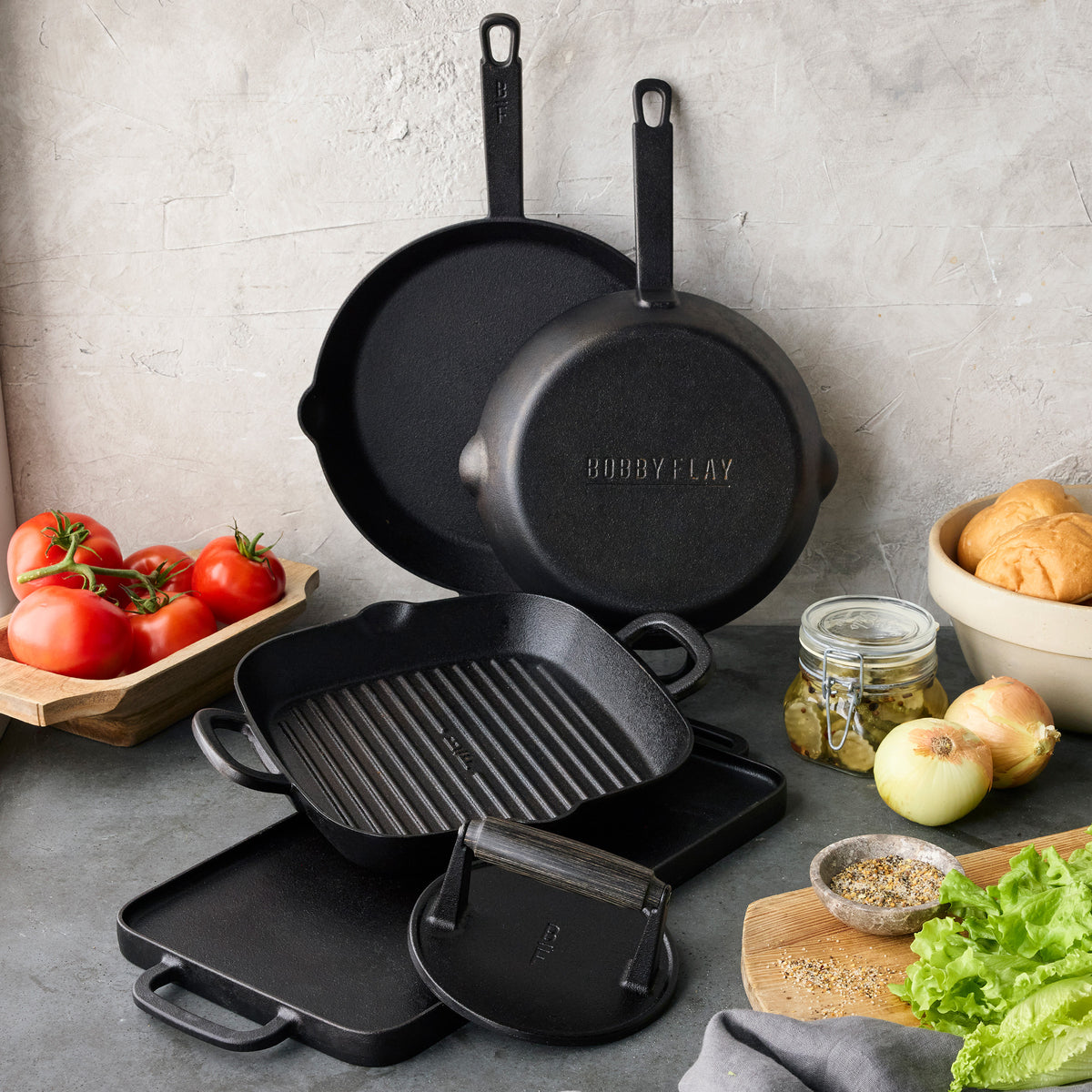 Bobby Flay by GreenPan 6.5-Inch Cast Iron Round Grill Press - Heavy Duty Weight for Perfectly Seared Steaks, Burgers & Paninis - Ideal for Indoor/Outdoor Grilling & BBQ Cooking