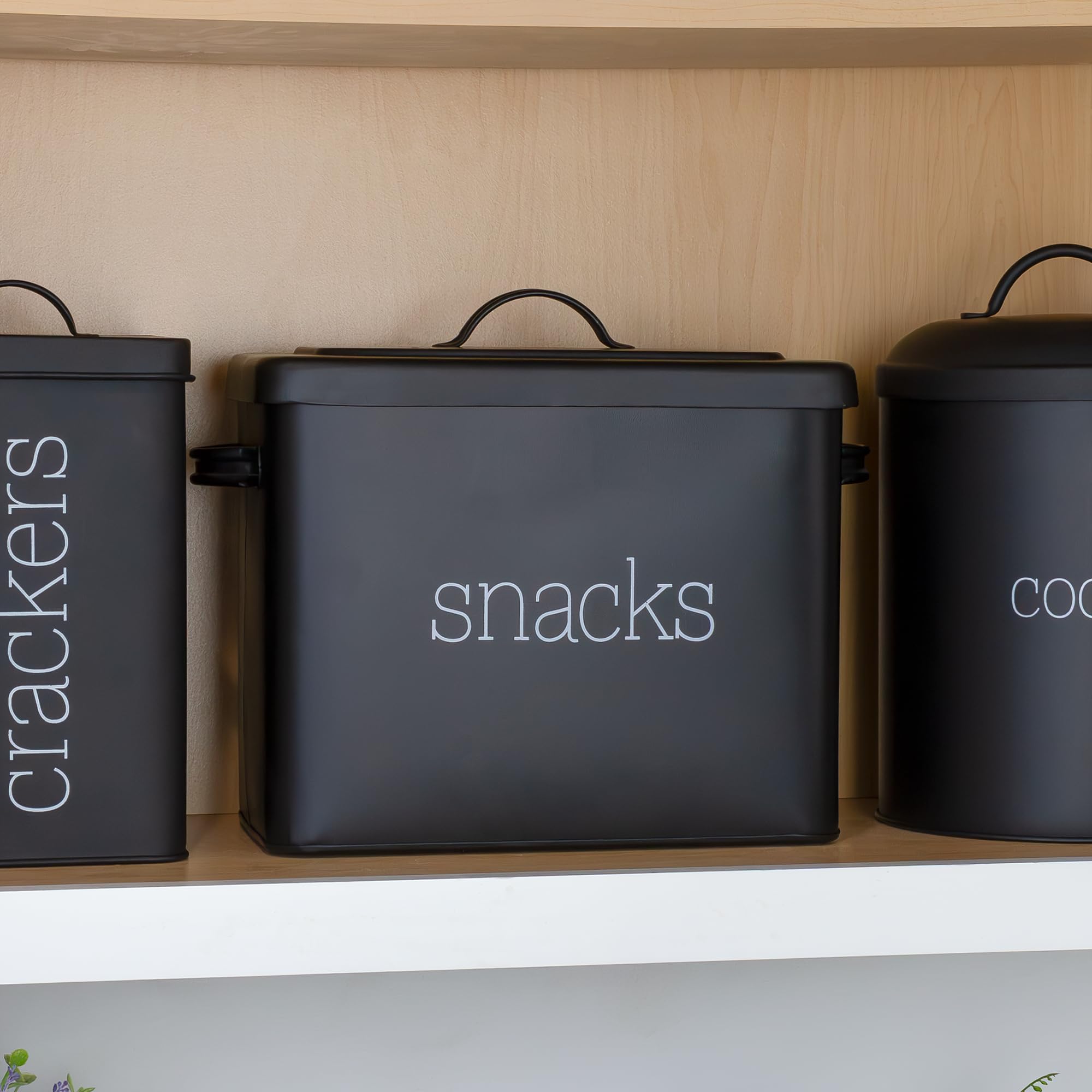 AuldHome Black Enamel Snack Bin - Modern Farmhouse Style Snack Container for Chips, Cookies & Candy | Perfect for Kitchen Counter, Pantry Organization & Party Serving