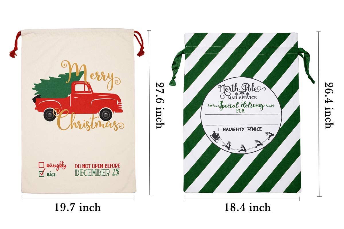 LDIWEE 6 Pack Large Christmas Santa Sacks - 27.6 x 19.7 Inch Reusable Canvas Gift Bags with Drawstrings for Holiday Presents | Perfect for Christmas, Thanksgiving & New Year Party Decorations & Gift Wrapping