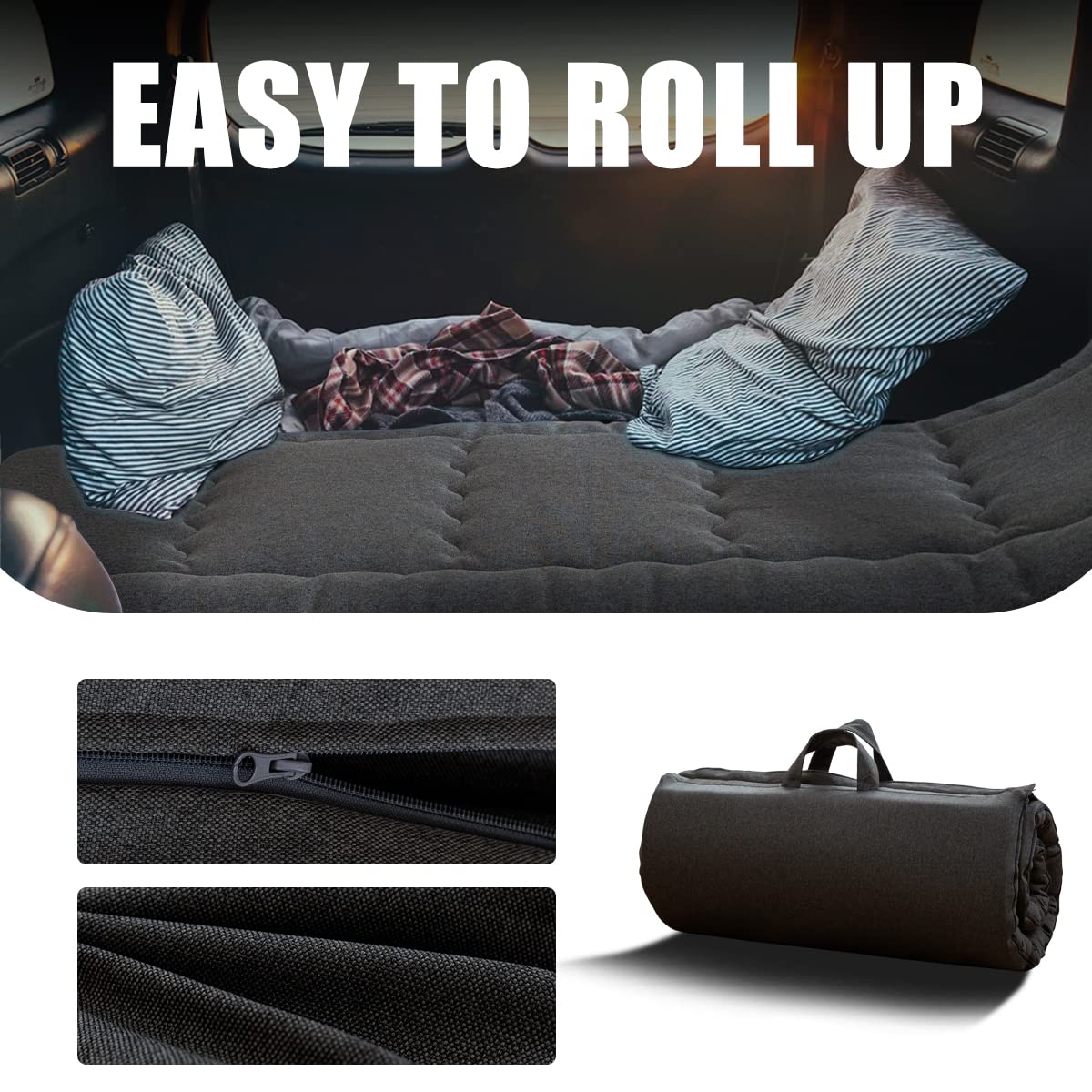 MAXYOYO Roll Up Mattress - Portable Foldable Sleeping Mat for Indoor & Outdoor Use, Single Size 75x28 Inch Dark Grey - Perfect for Camping, Guest Beds & Floor Futon