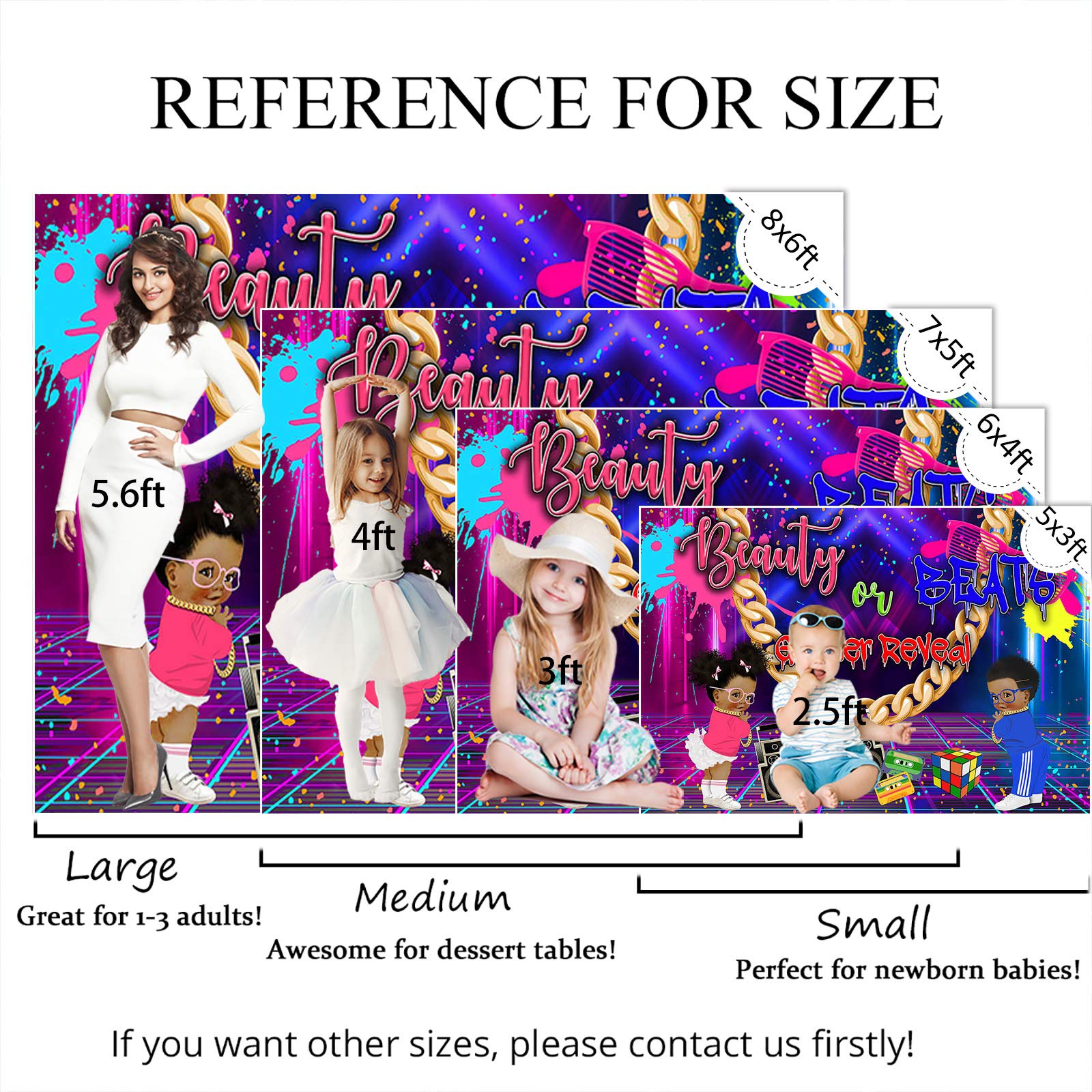 Retro Neon Disco Radio Gender Reveal Backdrop - 7x5ft (82x60 inch) Hip Hop Themed Baby Shower Decor for Boy or Girl Party - Perfect for Gender Reveal Events, Baby Showers, and Themed Birthday Parties