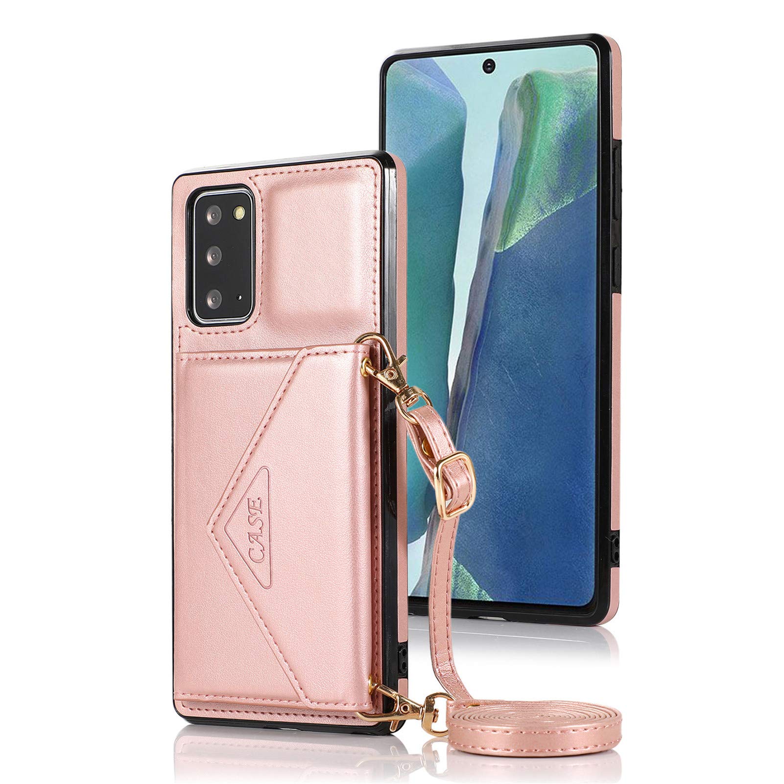 Samsung Galaxy A51 5G Wallet Case - Leather Crossbody Phone Case with Magnetic Flip, Credit Card Holder, Strap & Kickstand | Shockproof Protective Cover (Rose Gold) | Perfect for Travel, Shopping & Everyday Use
