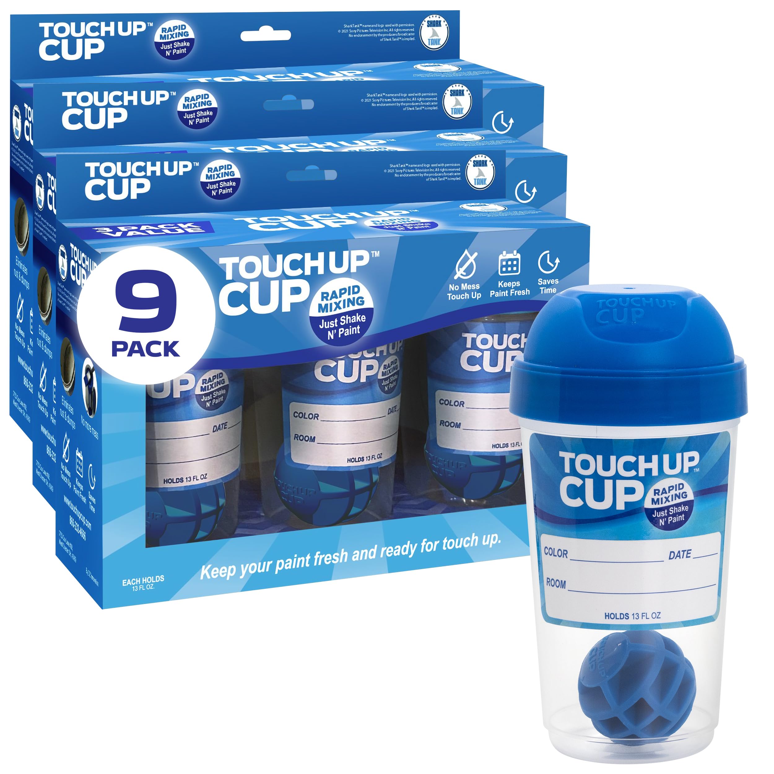 13 oz Empty Plastic Paint Storage Containers with Lids - Pack of 9 for Leftover Paint & Touch Ups | As Seen on Shark Tank | Perfect for DIY Projects, Home Renovations & Small Paint Jobs