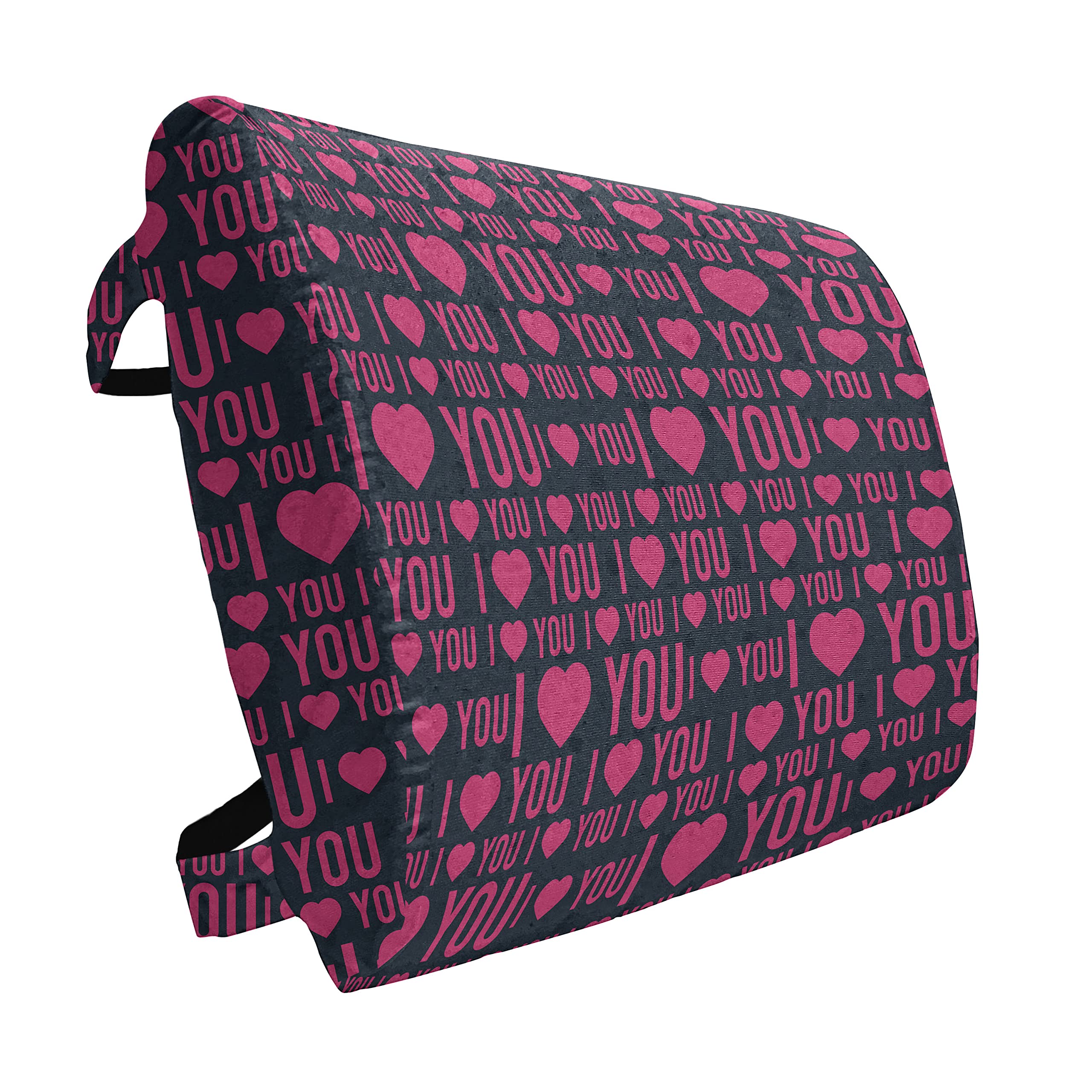 Ambesonne I Love You Lumbar Support Pillow - Valentine's Day Gift for Couples, Heart & Love Word Design, High Density Foam for Office Chair & Car Seat (14x13 Inches, Magenta Dark Grey) - Perfect for Back Pain Relief & Home/Office Comfort