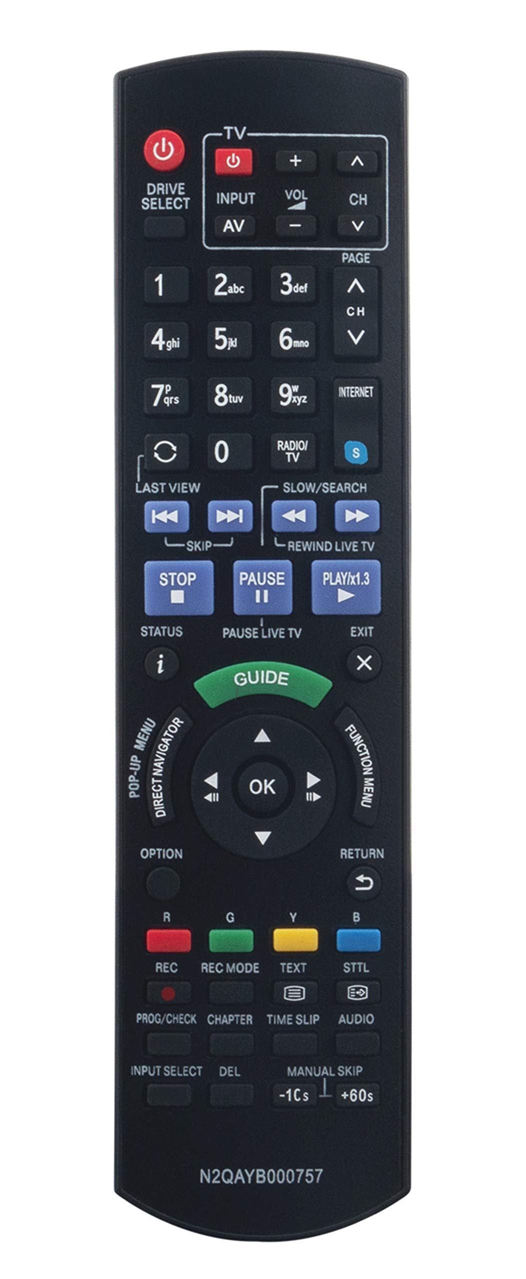 Original Replacement Remote Control for Panasonic Blu-ray Disc Player & HDD Recorder - Compatible with DMR-PWT635, DMR-PWT530, DMR-HW220, DMR-PWT540, DMR-BWT835, DMR-BWT740, DMR-BWT945, DMR-HCT230, DMR-HCT130, DMR-BWT820 - Perfect for Home Entertainment System