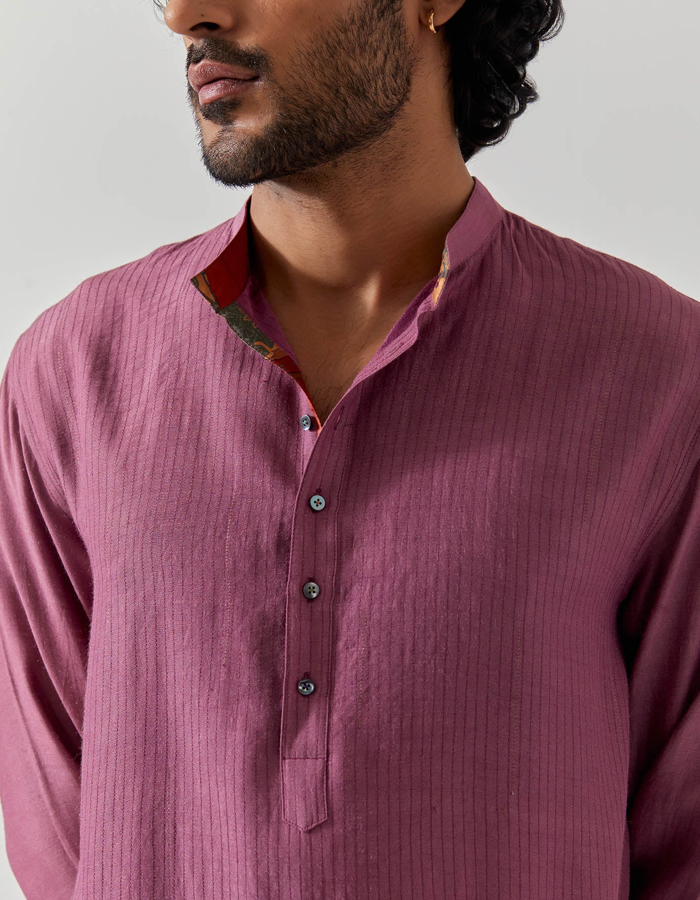 Stylish Purple Raindrop Bade Miyan Kurta for Men - Premium Muga Satin Fabric - Perfect for Festivals, Weddings & Cultural Events