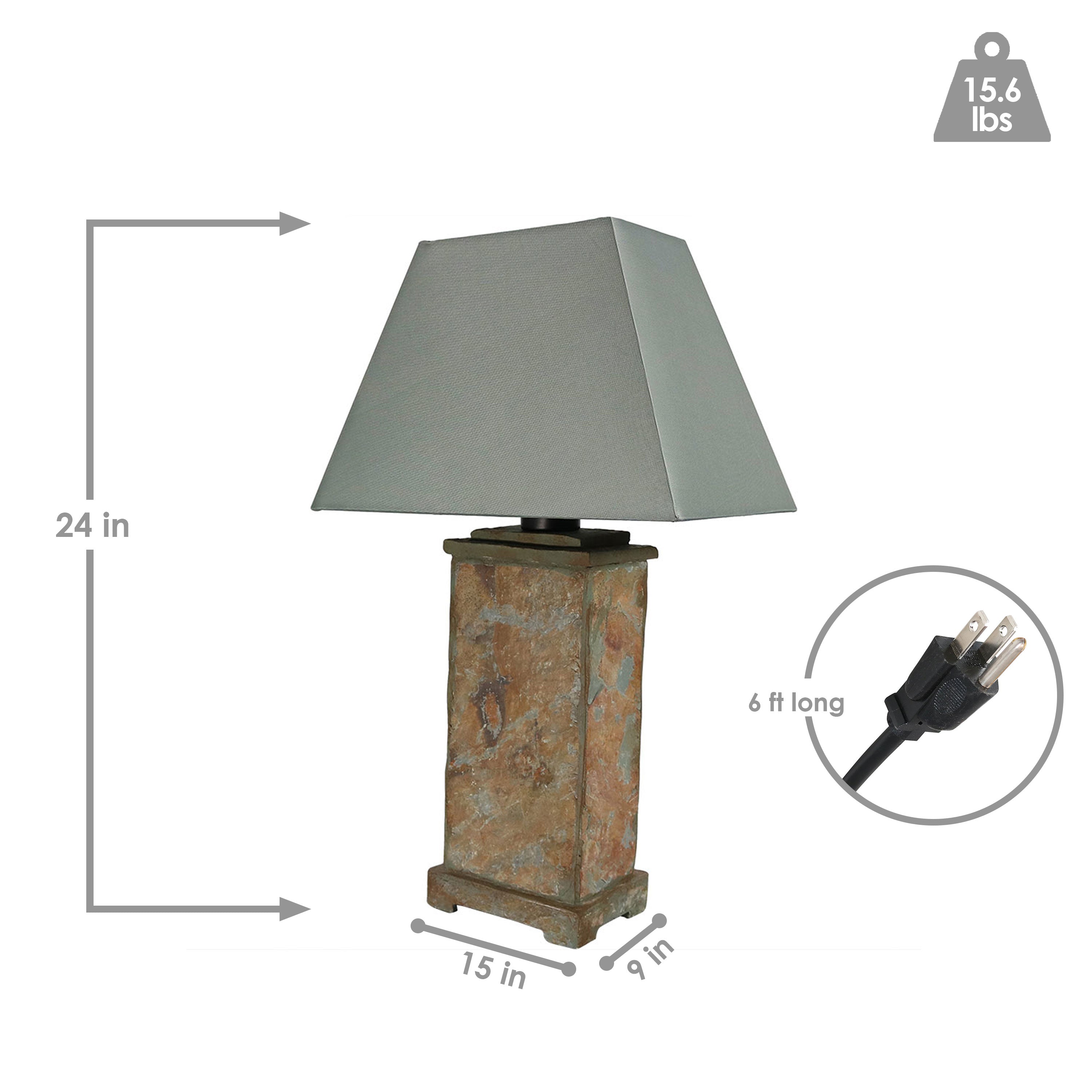 Sunnydaze 24 Inch Outdoor Table Lamp with Gray Cotton Lampshade & Stone Base - Perfect for Patio, Garden, Deck, and Porch Lighting