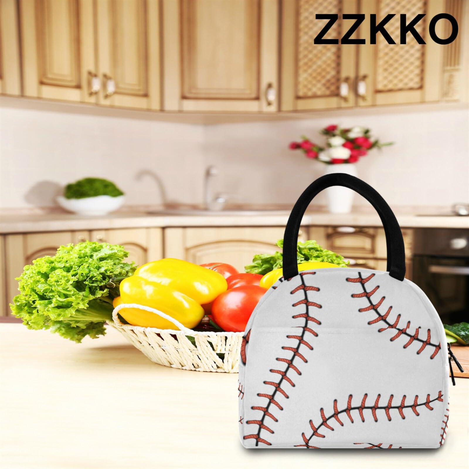 ZZKKO Insulated Lunch Bag for Baseball & Softball - Meal Prep Cooler with Zipper, Tote Organizer for Women & Men - Perfect for School, Office, Home & Outdoor Use